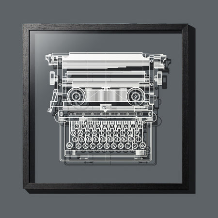 Paper-cut Typewriter 18 In. black Framed Transparent, Paper Art - o3designstudio