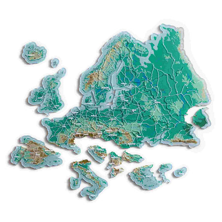 Europe Puzzle Piece Refrigerator Magnet | 38 Piece Acrylic Puzzle | Topographic Contours - Product Image