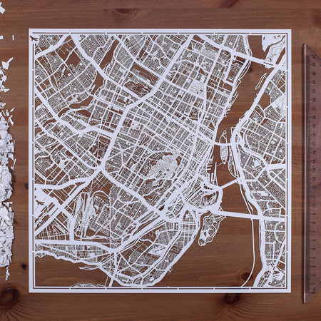 o3designstudio paper cut map Montreal White map art