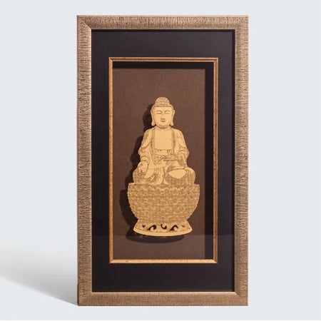 Paper-cut Buddha statue, Framed - brown background o3designstudio