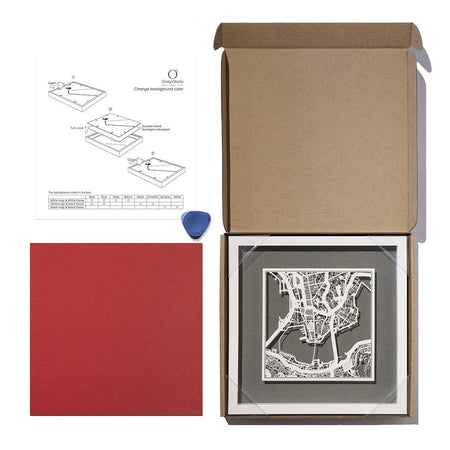 o3designstudio Paper cut map framed 9 in White map White frame map art package