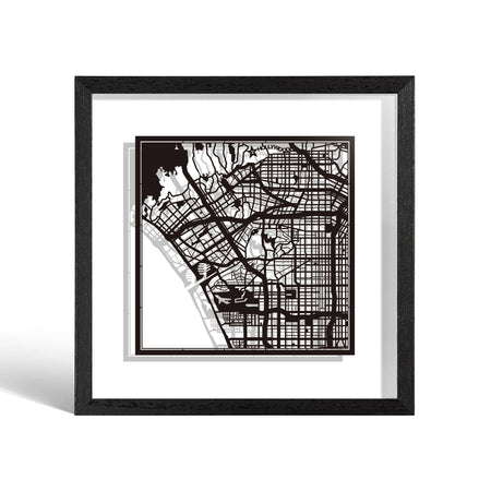 o3designstudio Los Angeles Paper cut map framed 9 inch Black map Black frame map art 22MF2008BB