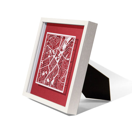 o3designstudio Seattle Paper cut map framed 9 in White map White frame map art side face 22MF2007WW
