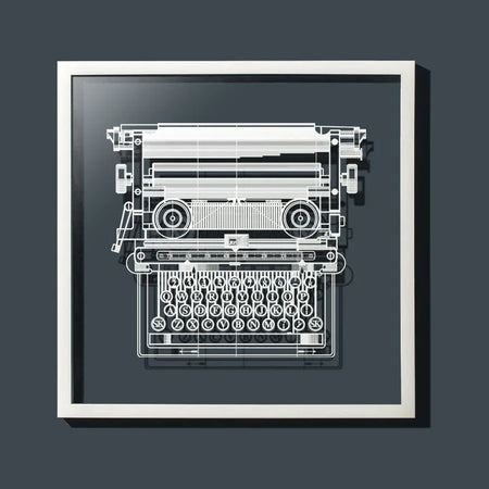 Paper-cut Typewriter 18 In. white Framed Transparent, Paper Art - o3designstudio