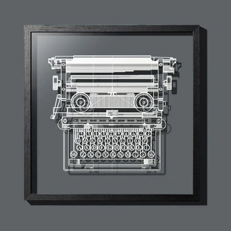 Paper-cut Typewriter 18 In. black Framed Transparent, Paper Art - o3designstudio