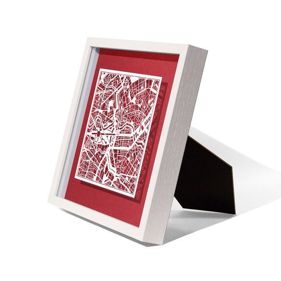 o3designstudio Berlin Paper cut map framed 9 in White map White frame map art side face 22MF3003WW