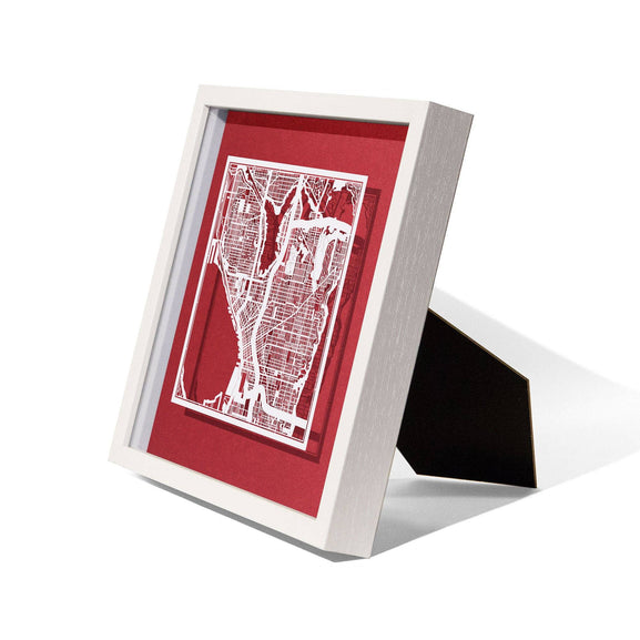 o3designstudio Seattle Paper cut map framed 9 in White map White frame map art side face 22MF2007WW