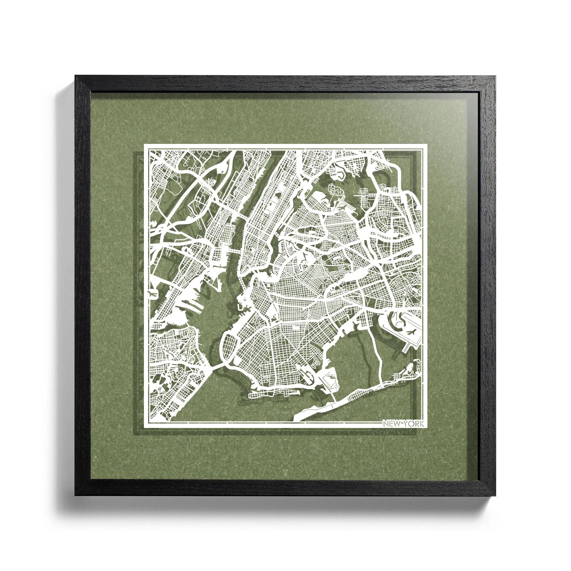 o3designstudio New York-Paper-cut-map-framed-18-inch-45MF2001BW