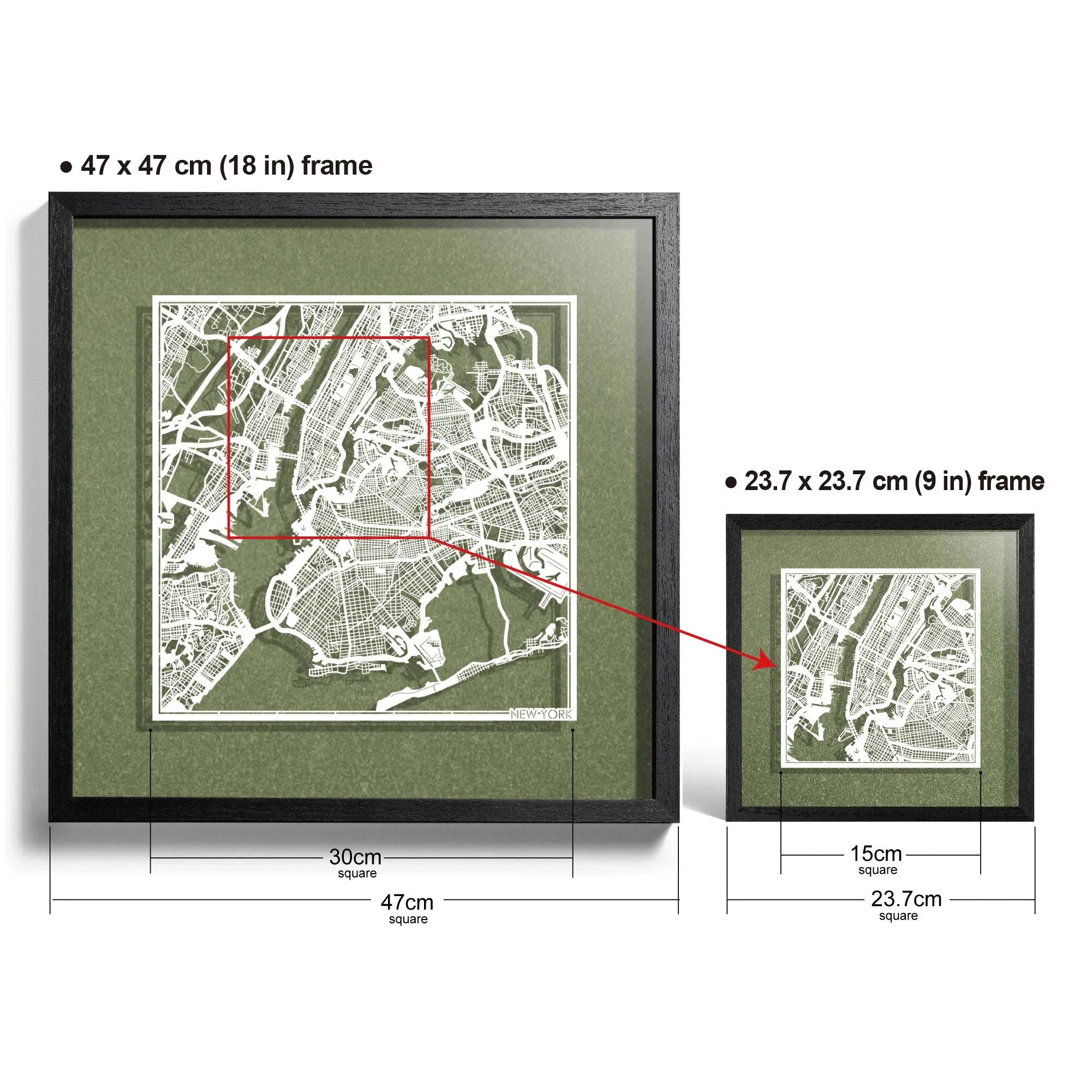 o3designstudio New York-Paper-cut-map-framed-18-inch-45MF2001BW