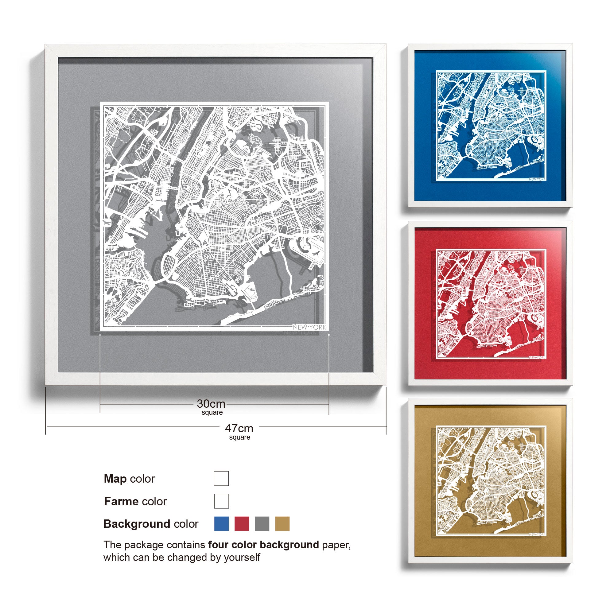 o3designstudio New York-Paper-cut-map-framed-18-inch-45MF2001WW