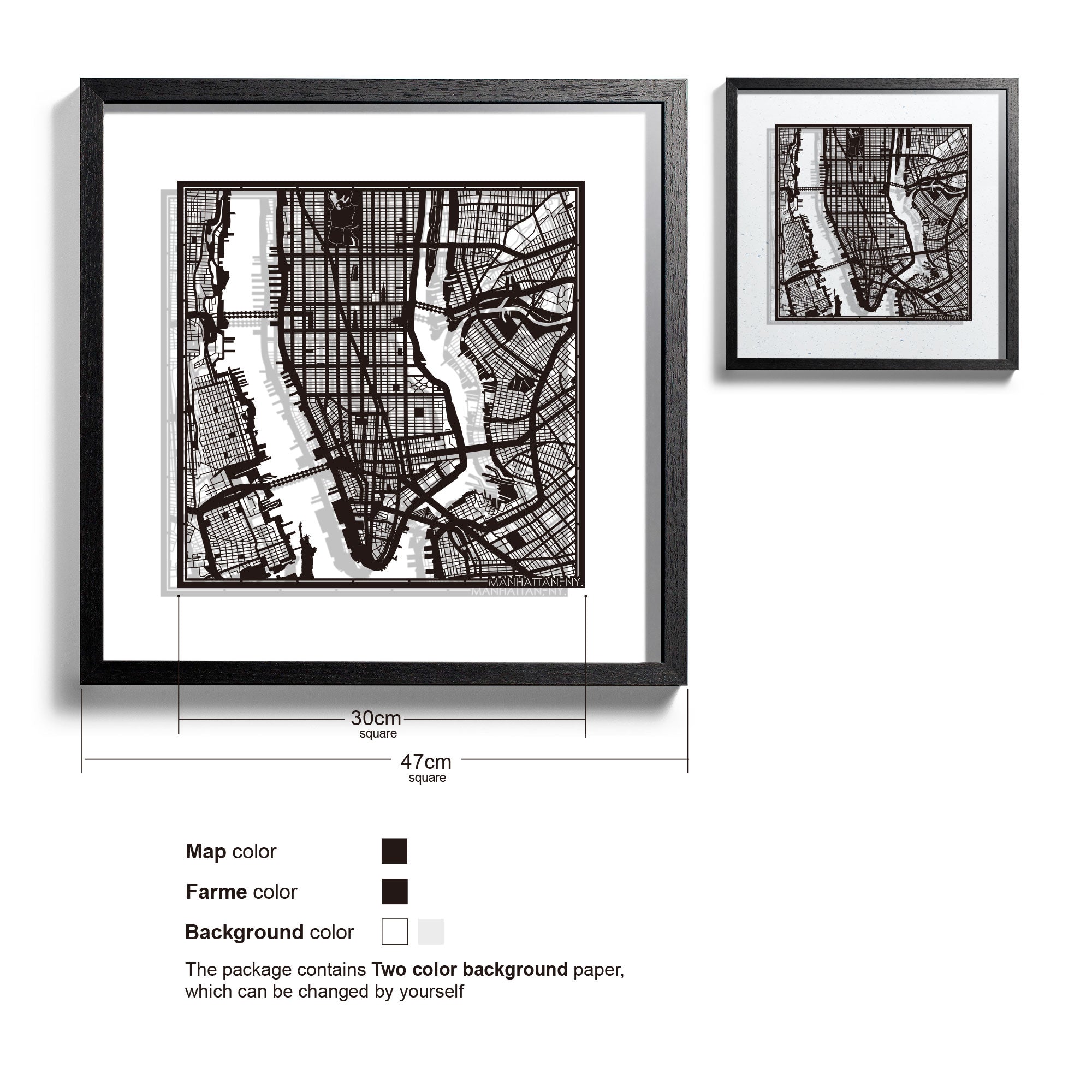 o3designstudio Manhattan, NY.-Paper-cut-map-framed-18-inch-45MF2002BB
