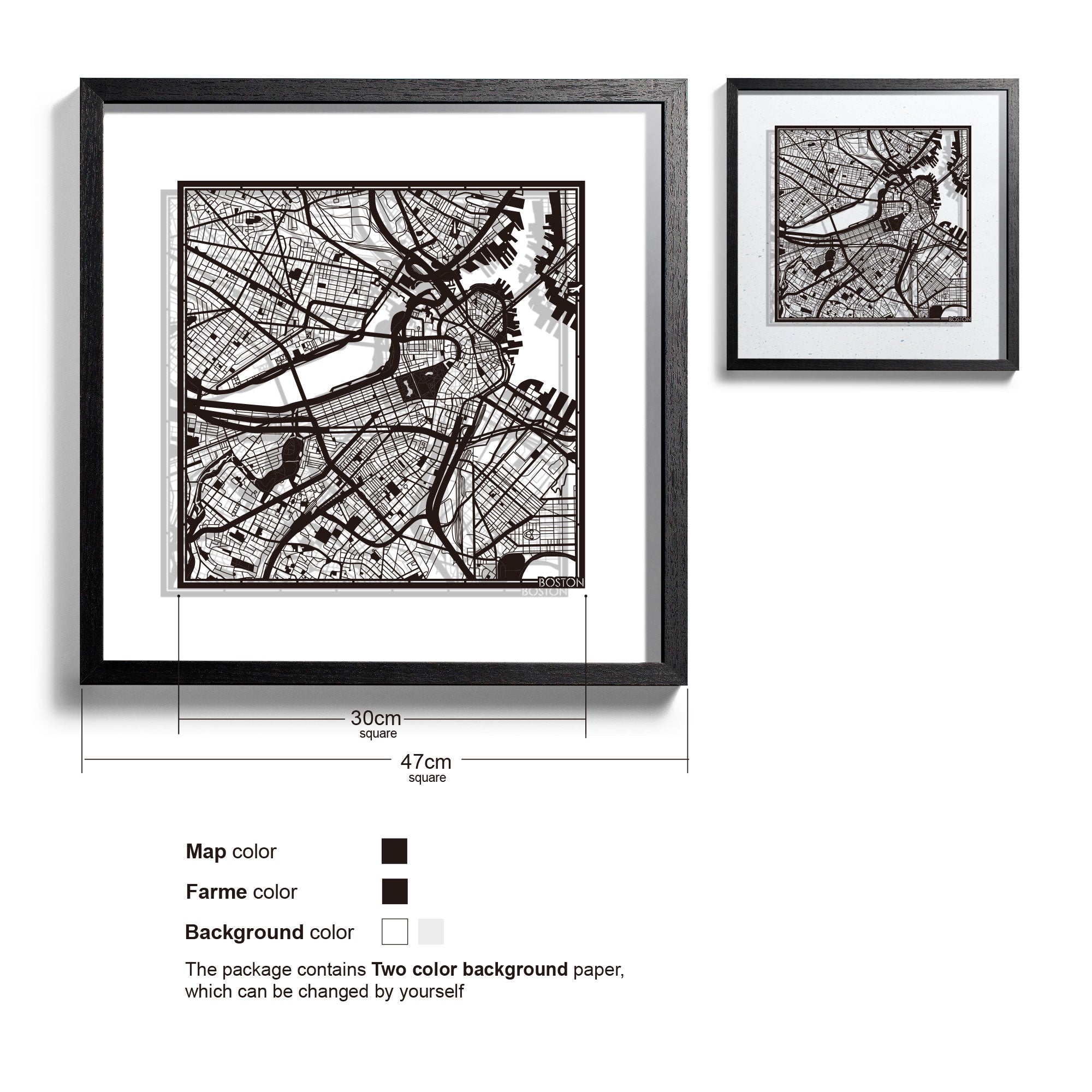 o3designstudio Boston-Paper-cut-map-framed-18-inch-45MF2004BB