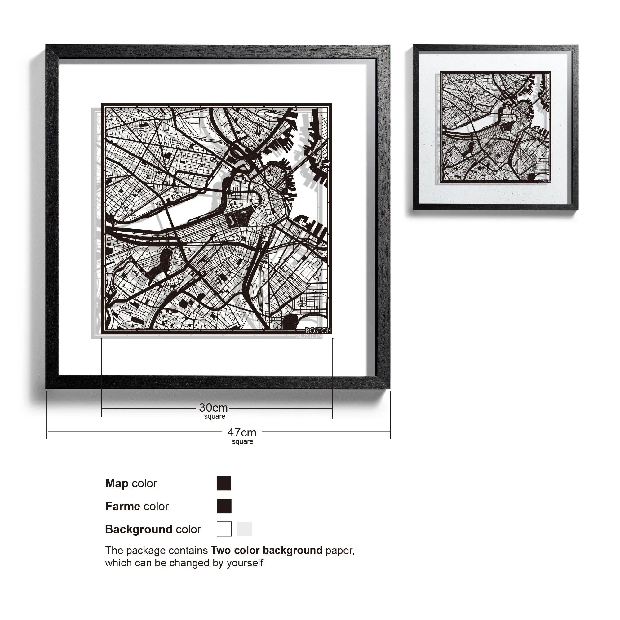 o3designstudio Boston-Paper-cut-map-framed-18-inch-45MF2004BB