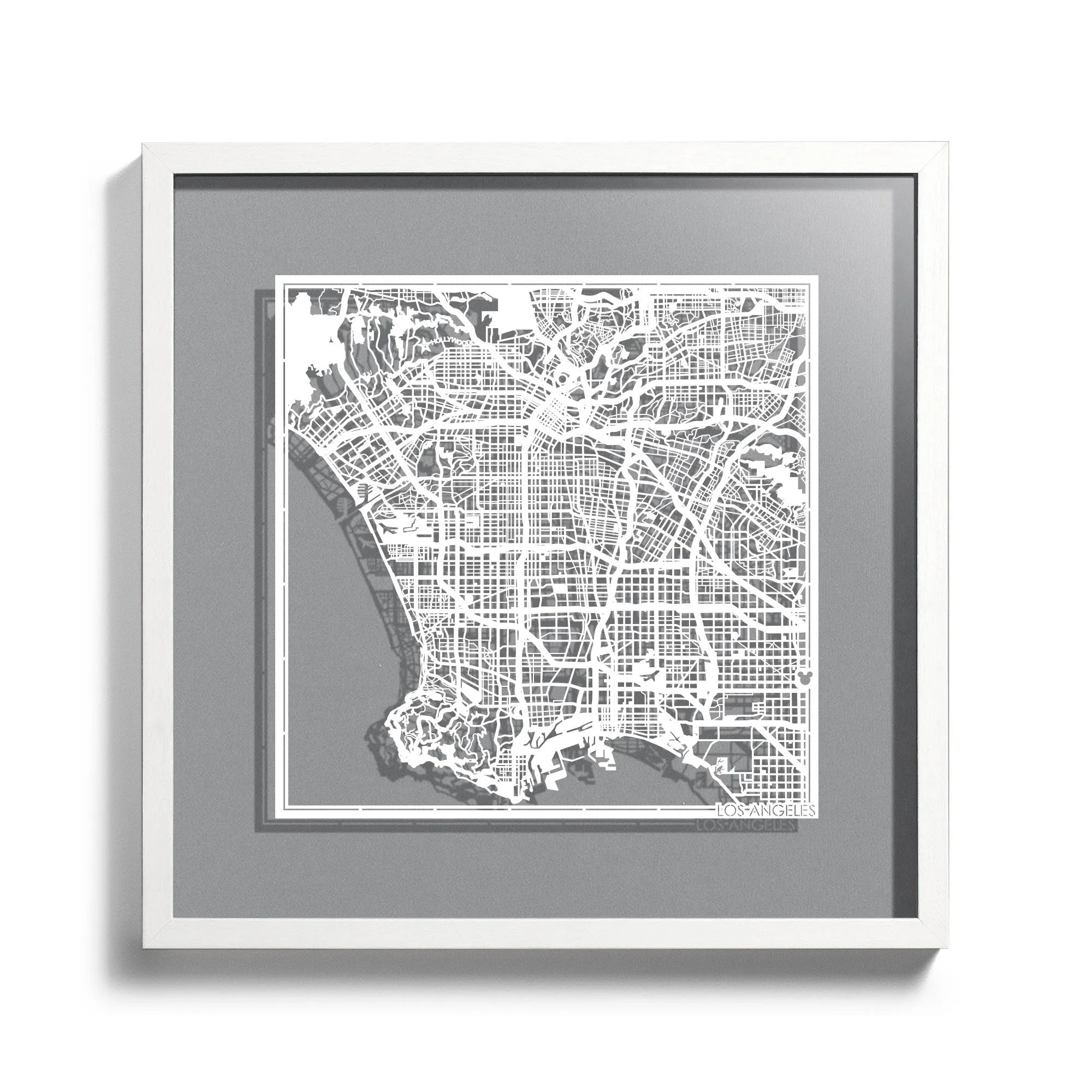 o3designstudio-LosAngeles-Paper-cut-map-framed-18-inch-White-map-Black-frame-map-art-45MF2008BW-1