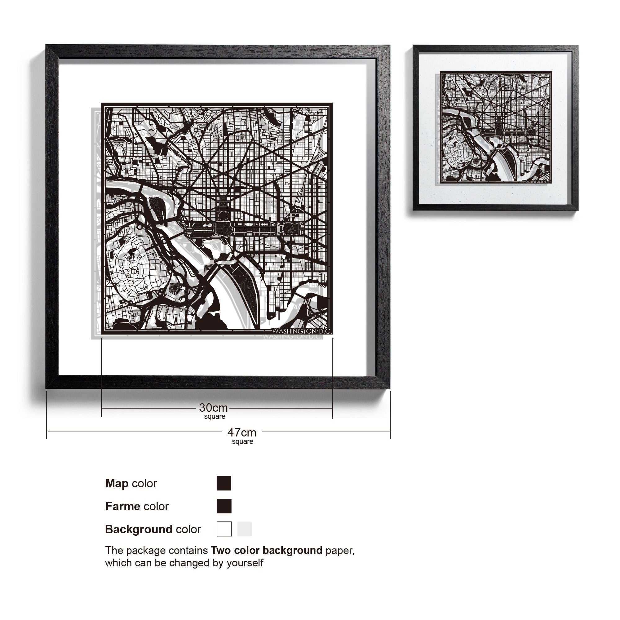 o3designstudio Washington D.C.-Paper-cut-map-framed-18-inch-45MF2009BB