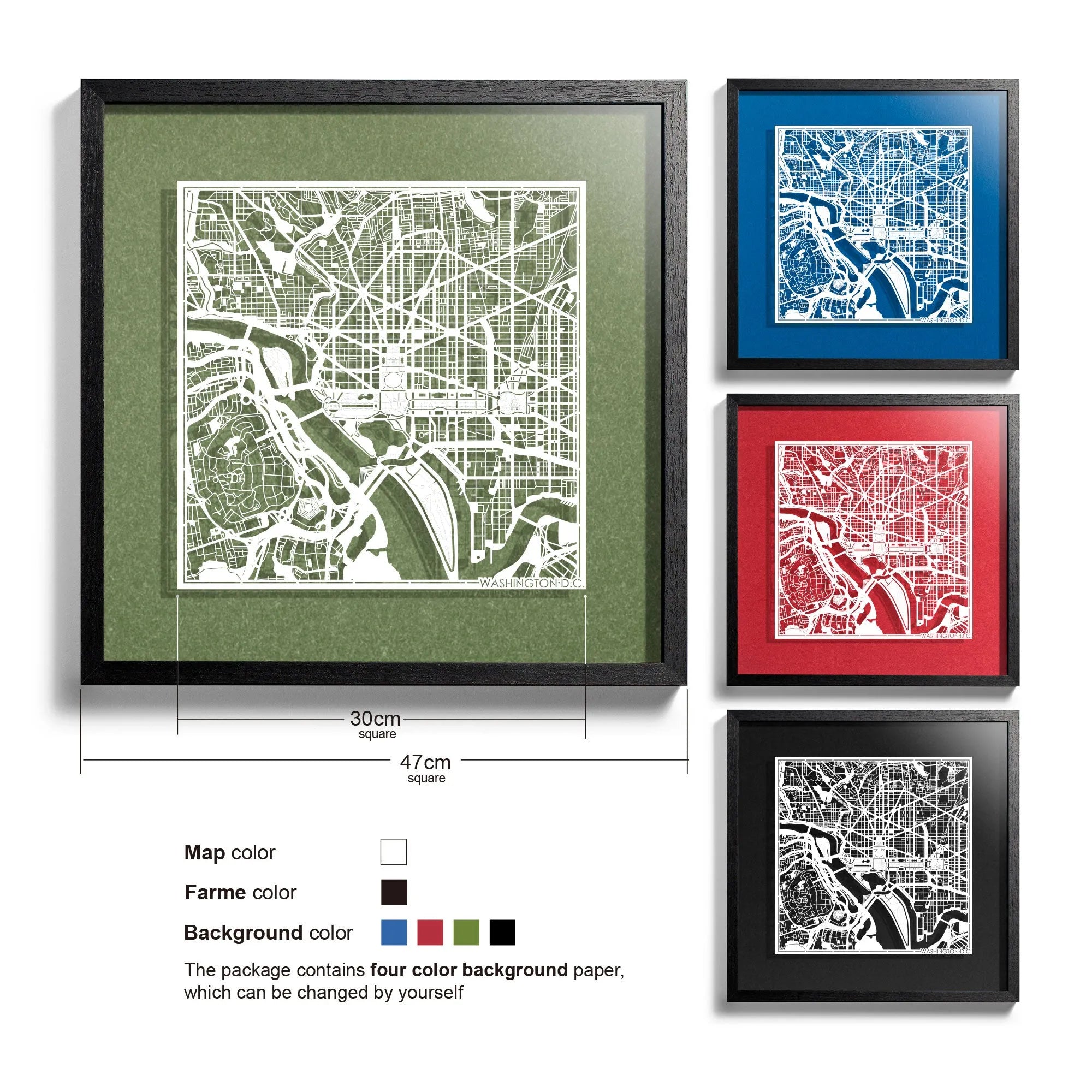 o3designstudio Washington D.C.-Paper-cut-map-framed-18-inch-45MF2009BW