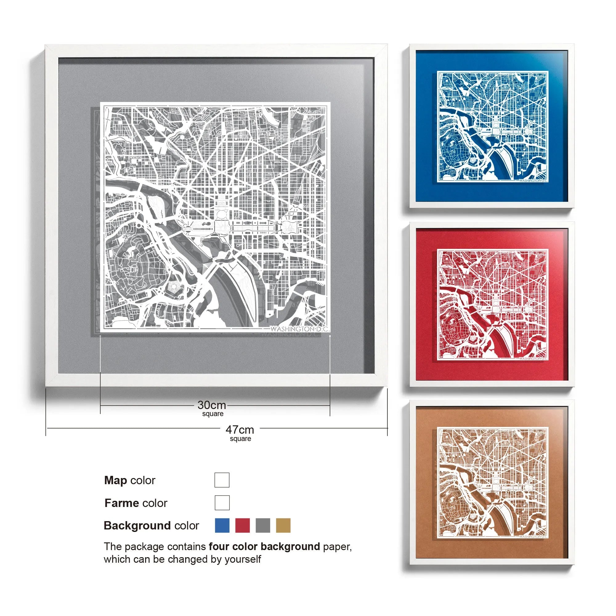 o3designstudio Washington D.C.-Paper-cut-map-framed-18-inch-45MF2009WW