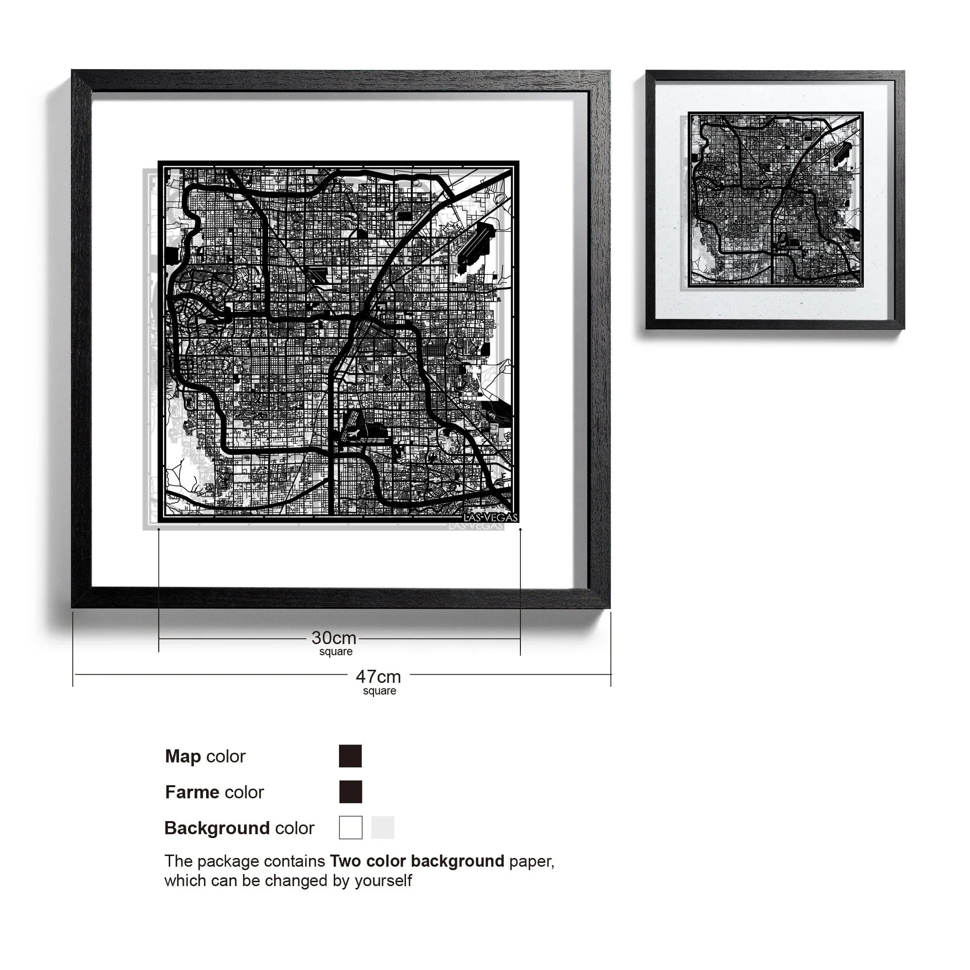 o3designstudio Las Vegas-Paper-cut-map-framed-18-inch-Black map / Black frame-45MF2012BB