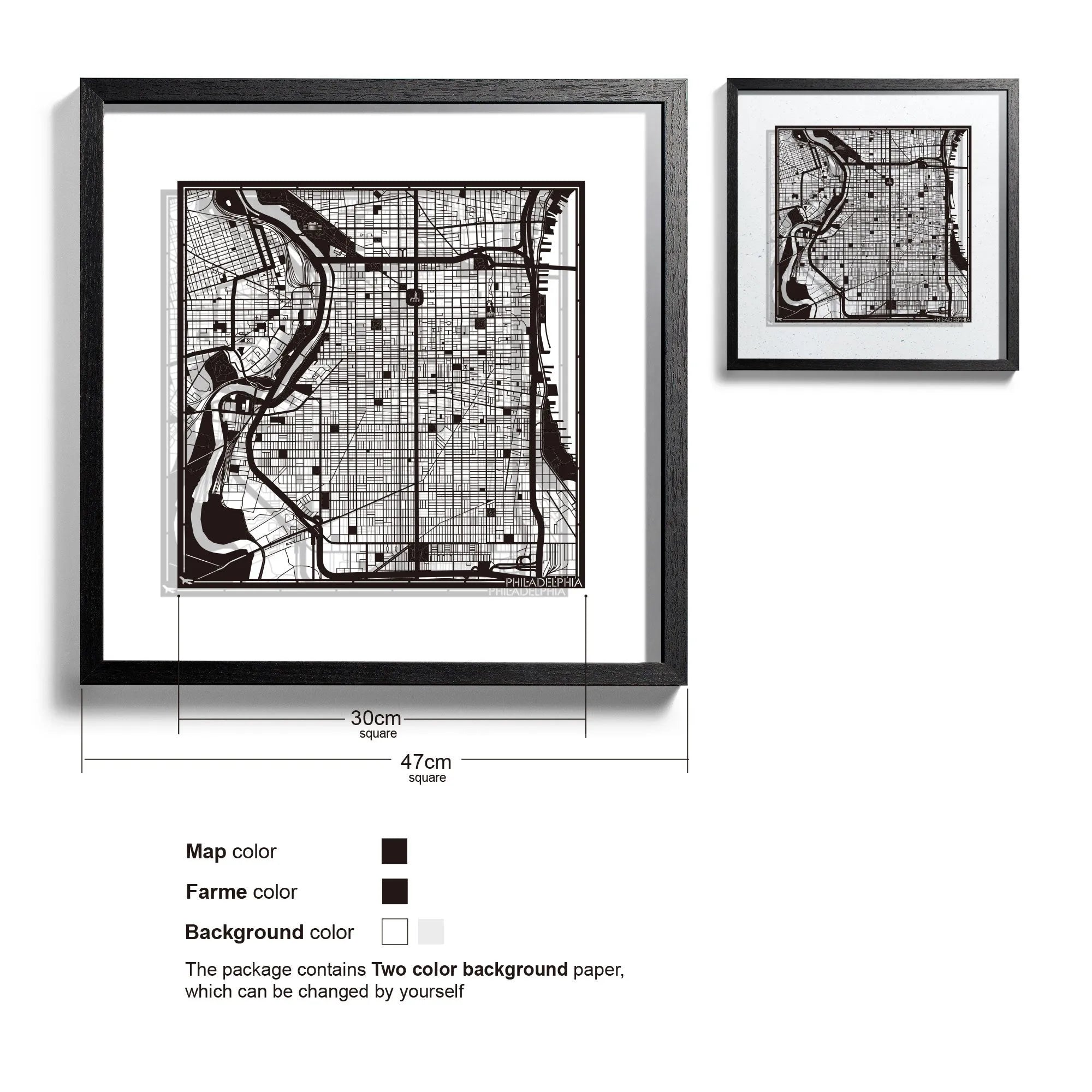 o3designstudio Philadelphia-Paper-cut-map-framed-18-inch-45MF2019BB