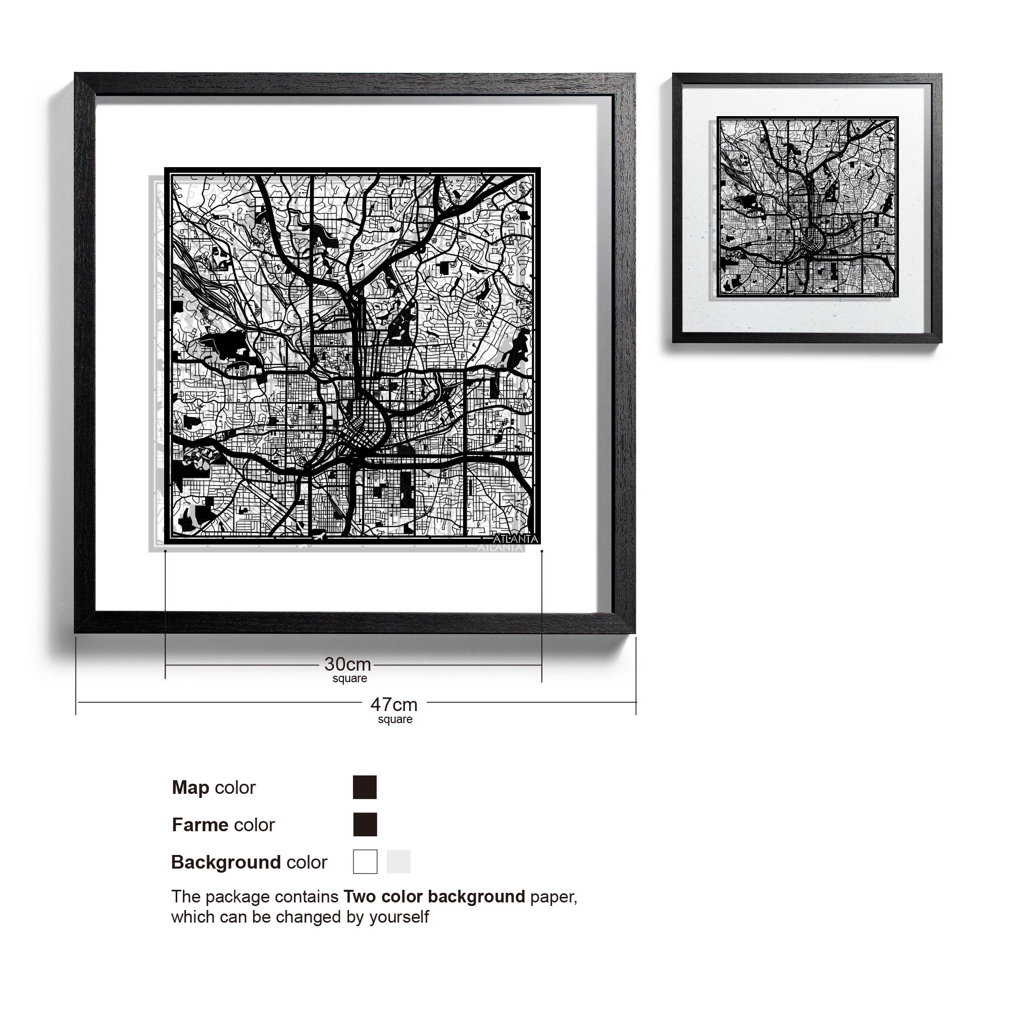 o3designstudio Atlanta-Paper-cut-map-framed-18-inch-45MF2021BB