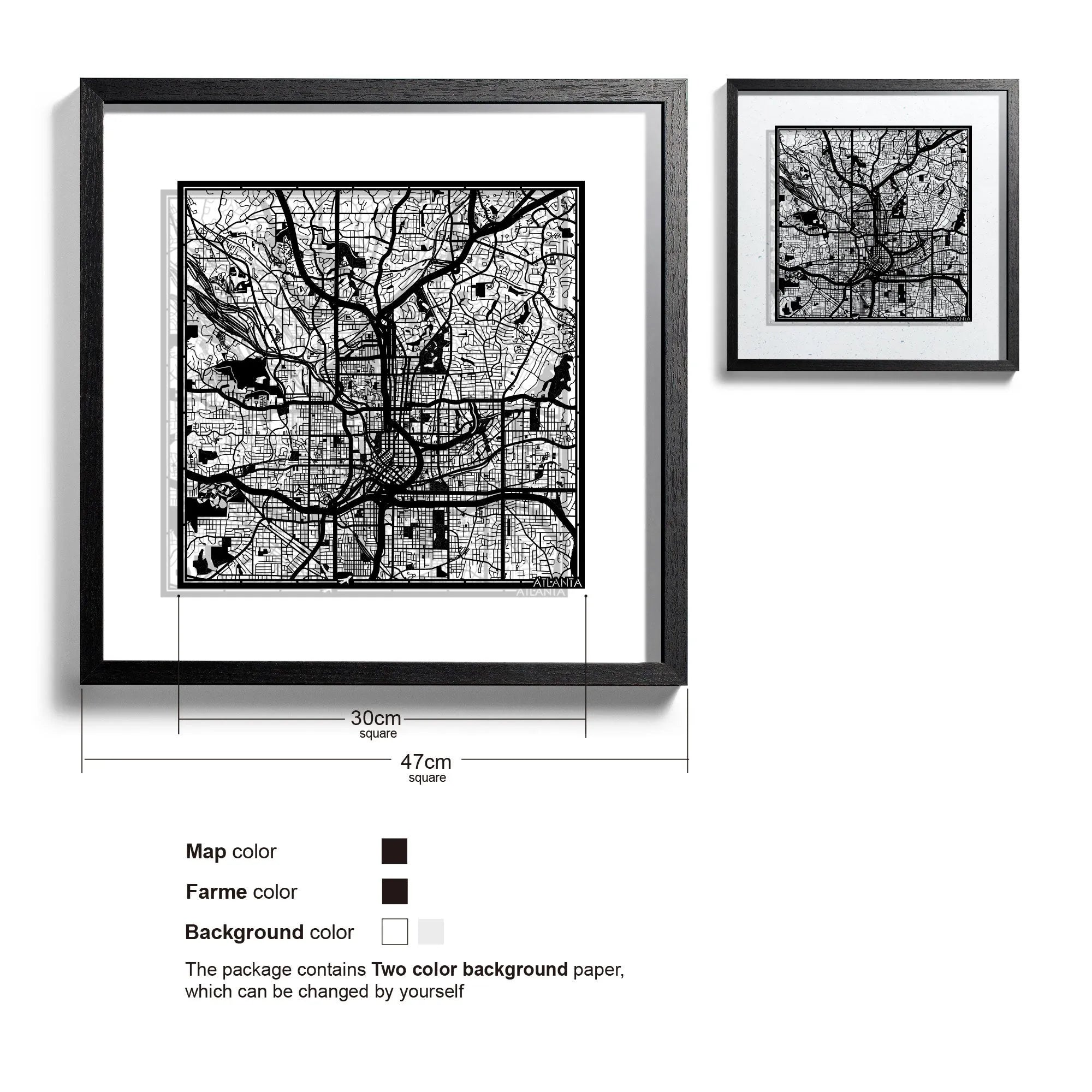 o3designstudio Atlanta-Paper-cut-map-framed-18-inch-45MF2021BB