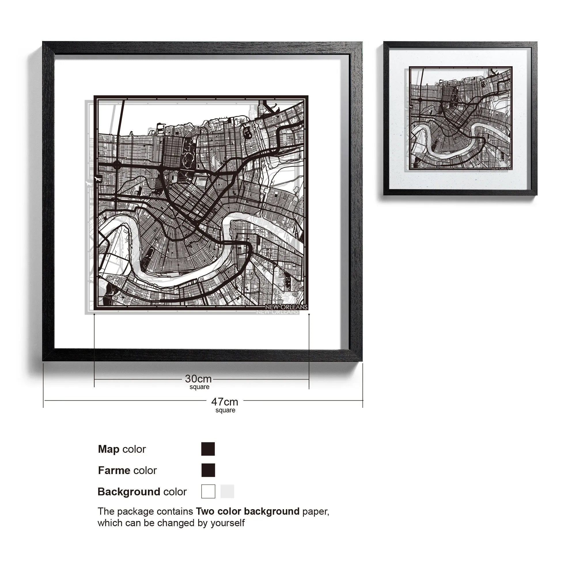 o3designstudio New Orleans-Paper-cut-map-framed-18-inch-45MF2022BB