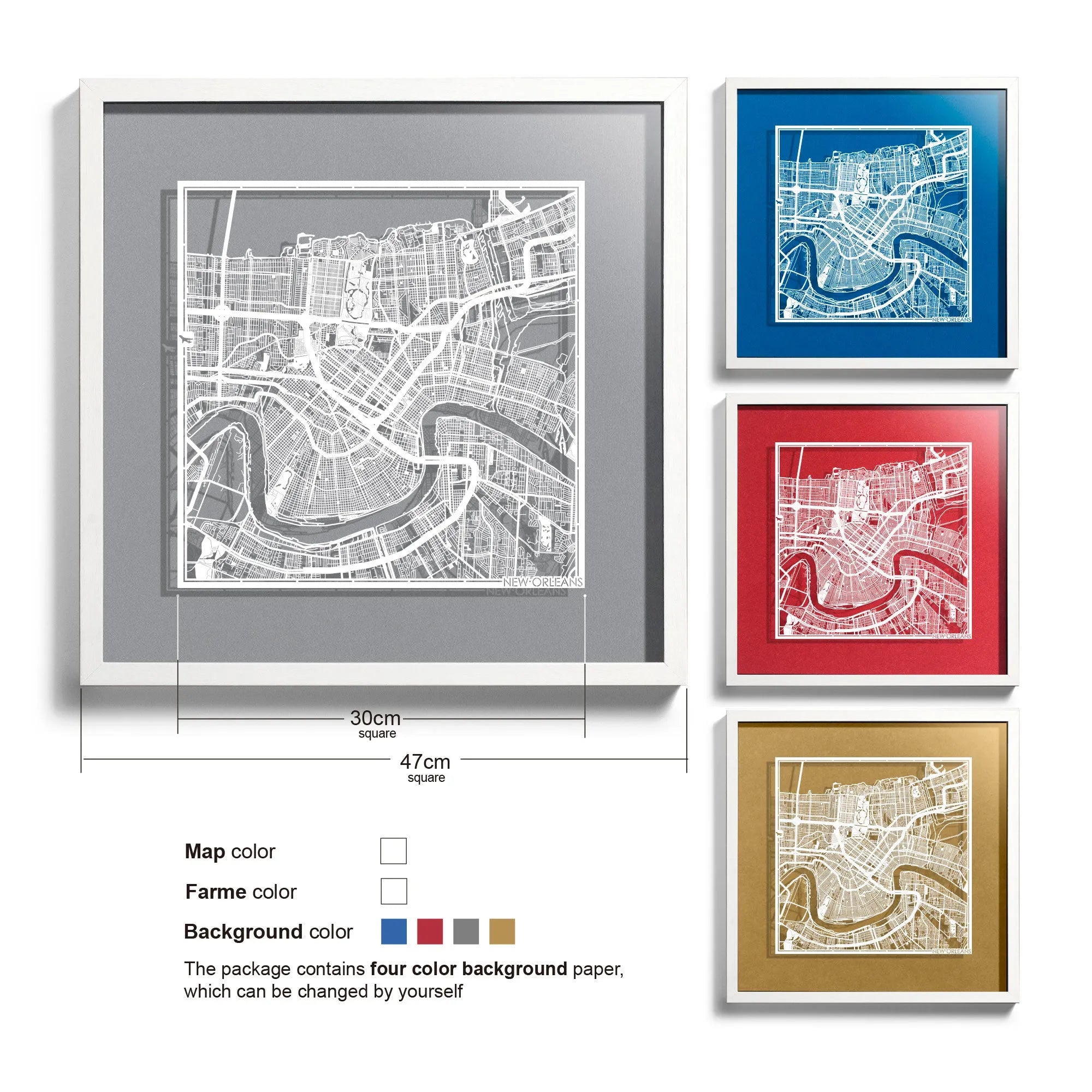 o3designstudio New Orleans-Paper-cut-map-framed-18-inch-45MF2022WW