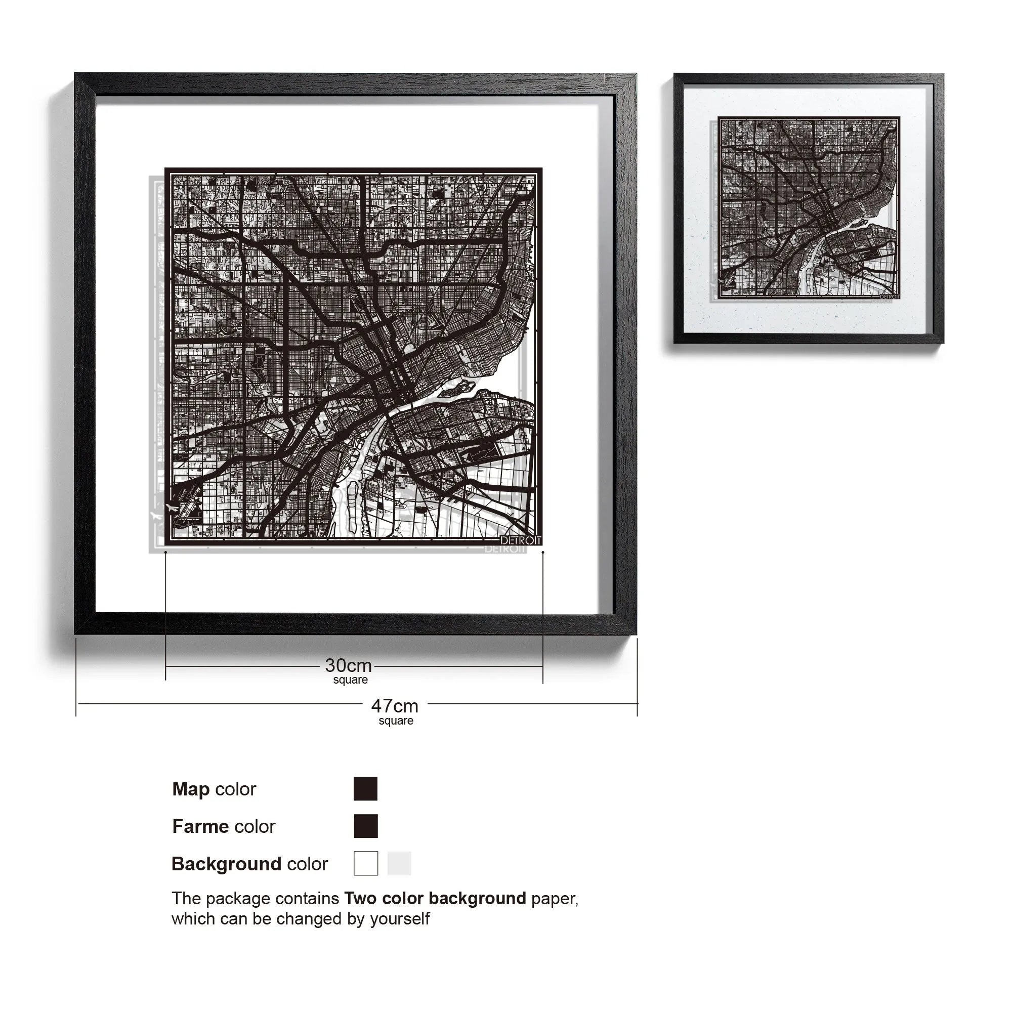 o3designstudio Detroit-Paper-cut-map-framed-18-inch-45MF2023BB