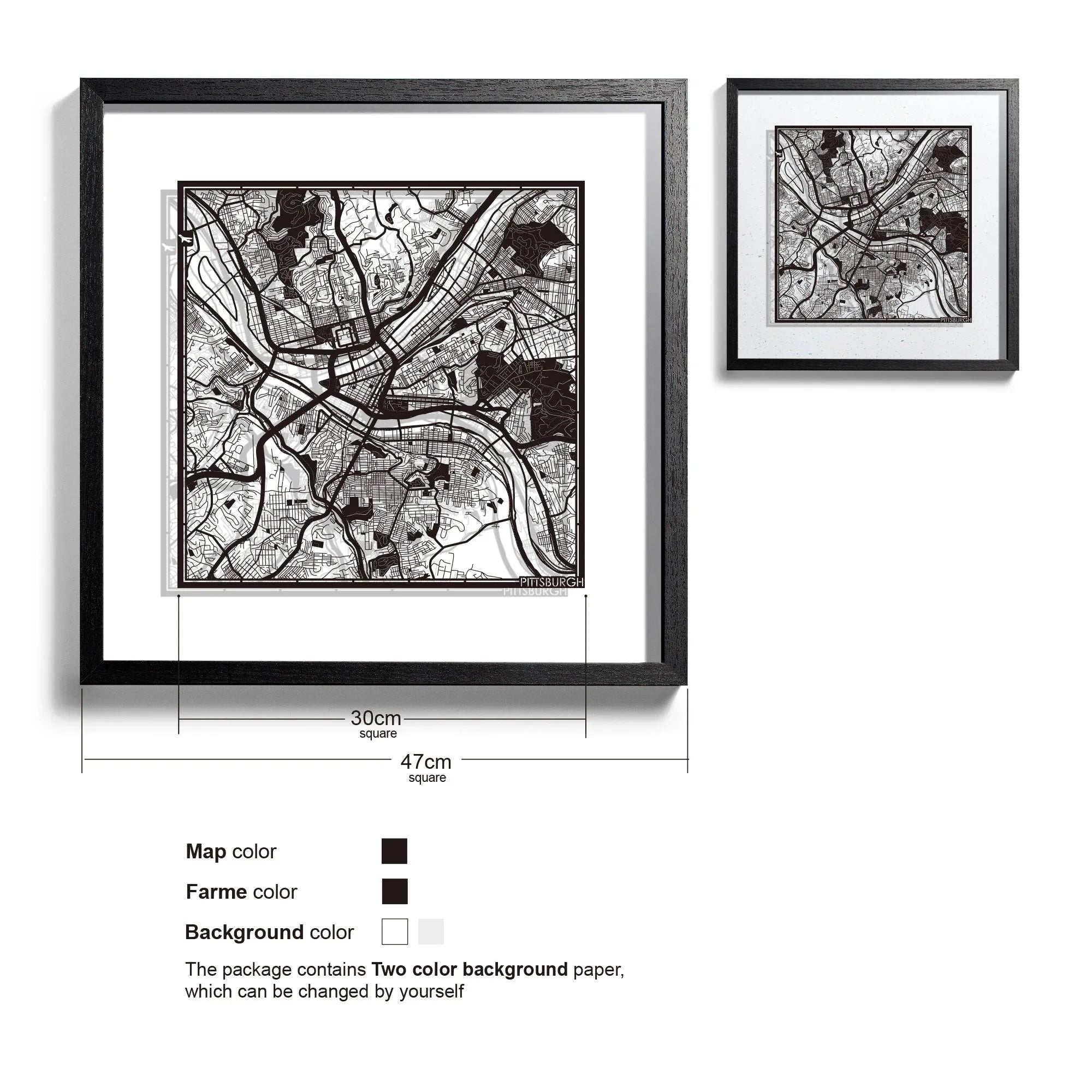o3designstudio Pittsburgh-Paper-cut-map-framed-18-inch-45MF2028BB