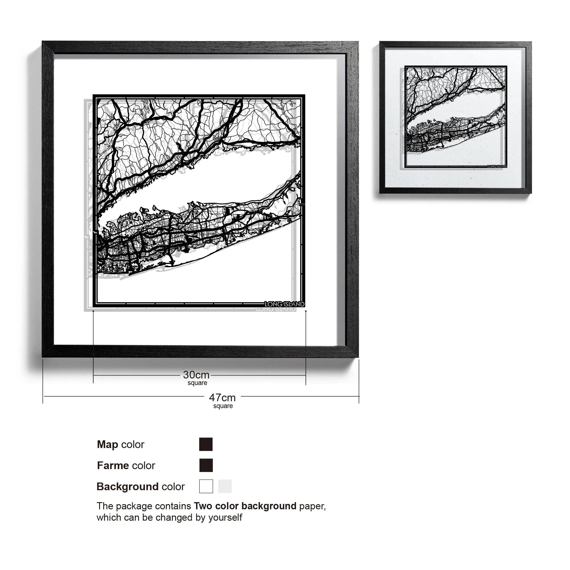 o3designstudio Long Island-Paper-cut-map-framed-18-inch-45MF2029BB