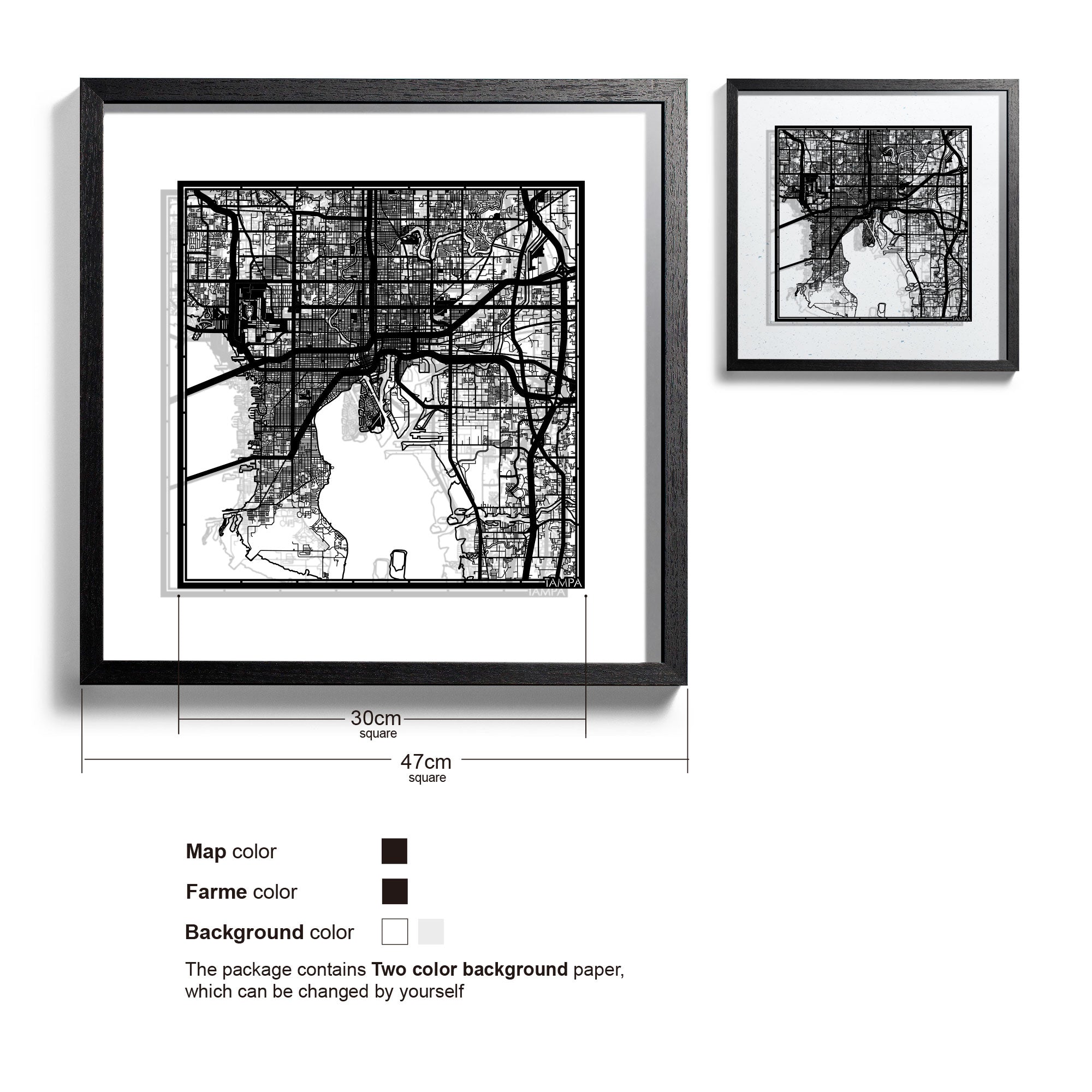 o3designstudio Tampa-Paper-cut-map-framed-18-inch-45MF2037BB