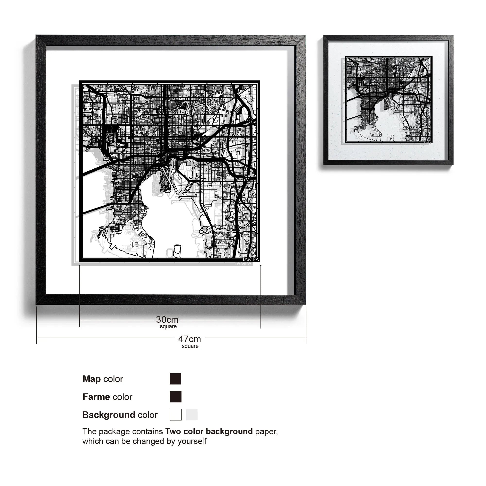 o3designstudio Tampa-Paper-cut-map-framed-18-inch-45MF2037BB