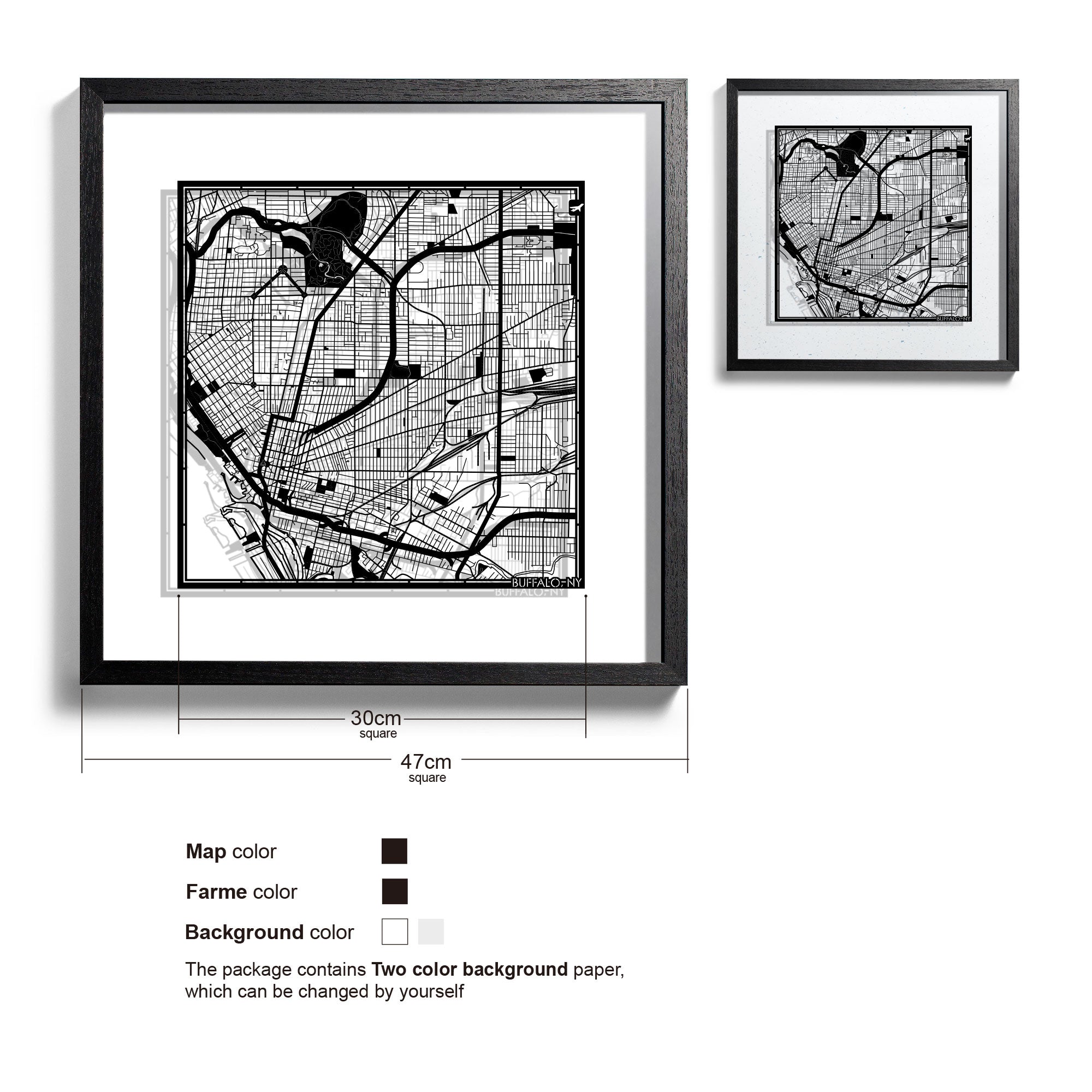 o3designstudio Buffalo, NY-Paper-cut-map-framed-18-inch-45MF2038BB