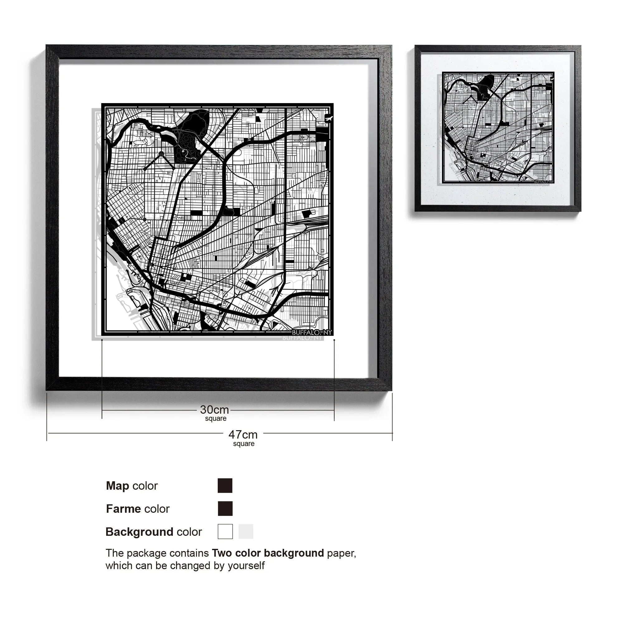 o3designstudio Buffalo, NY-Paper-cut-map-framed-18-inch-45MF2038BB