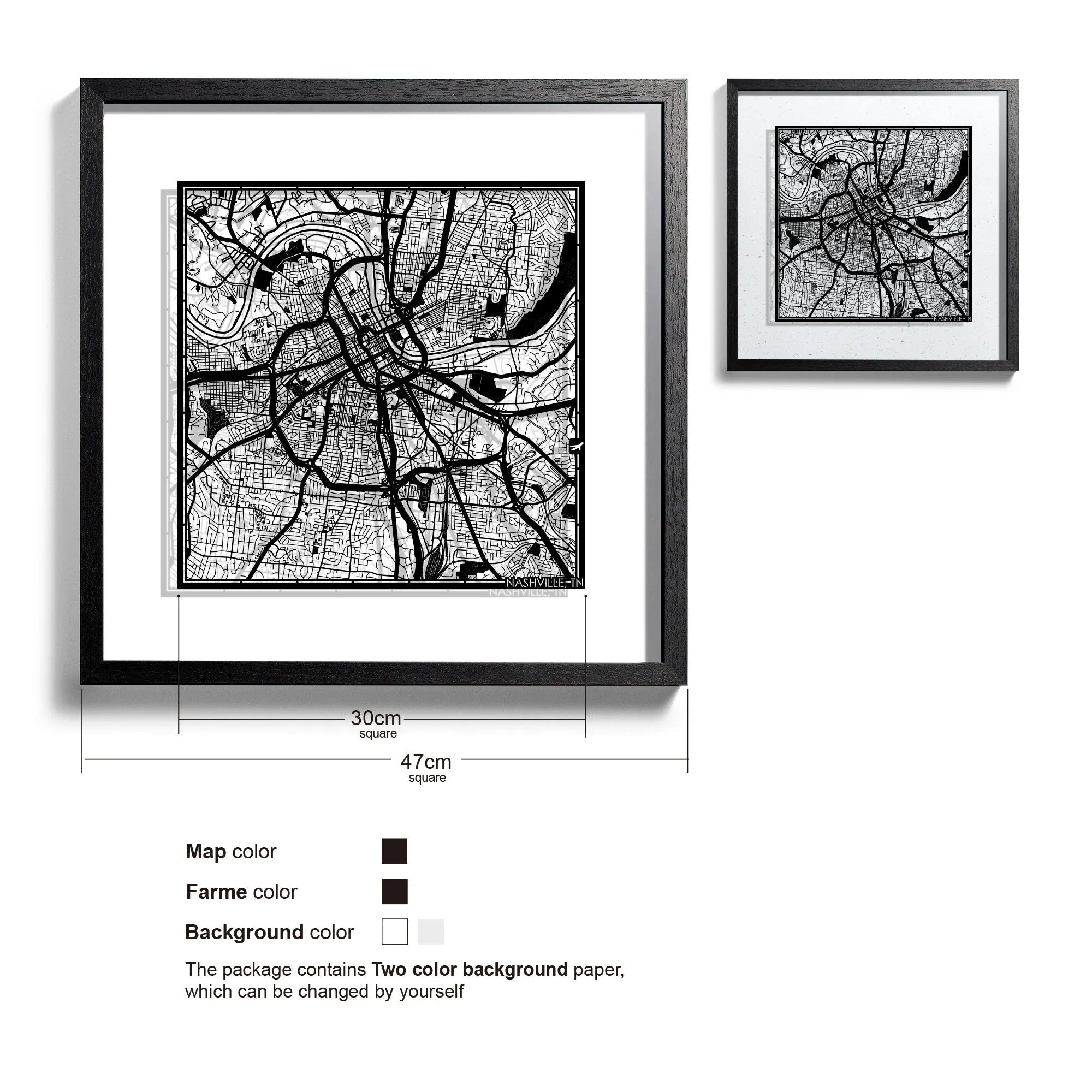 o3designstudio Nashville, TN-Paper-cut-map-framed-18-inch-45MF2039BB