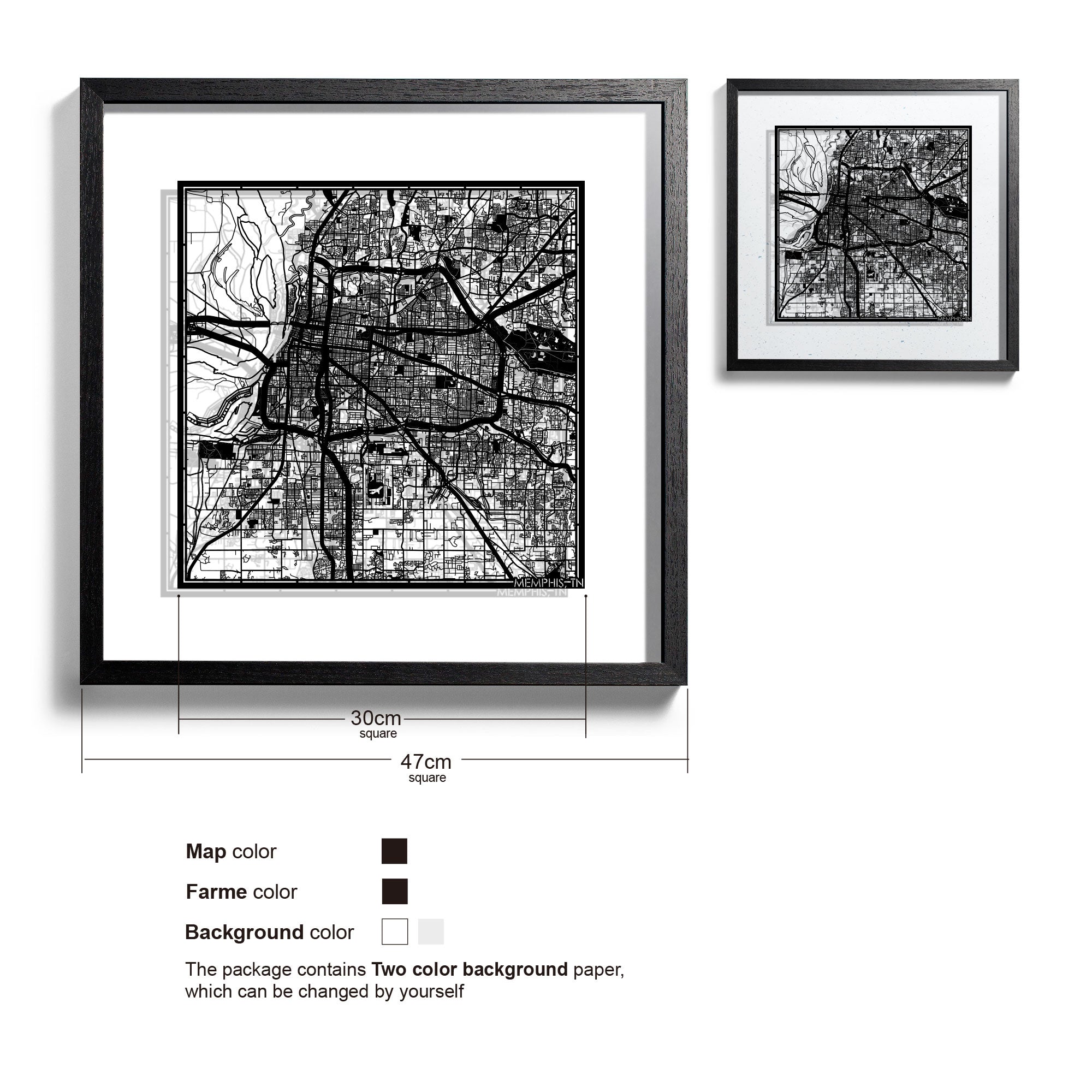 o3designstudio Memphis, TN-Paper-cut-map-framed-18-inch-45MF2042BB