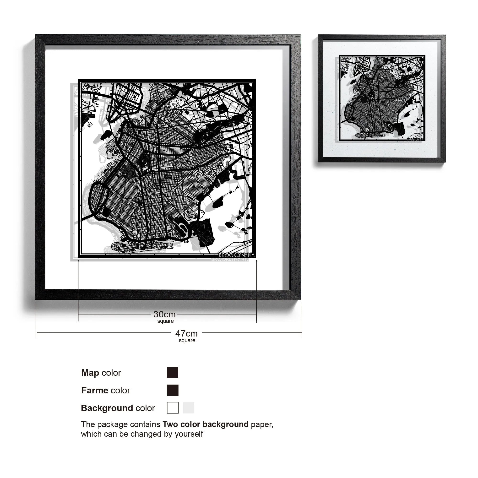 o3designstudio Brooklyn, NY.-Paper-cut-map-framed-18-inch-45MF2053BB