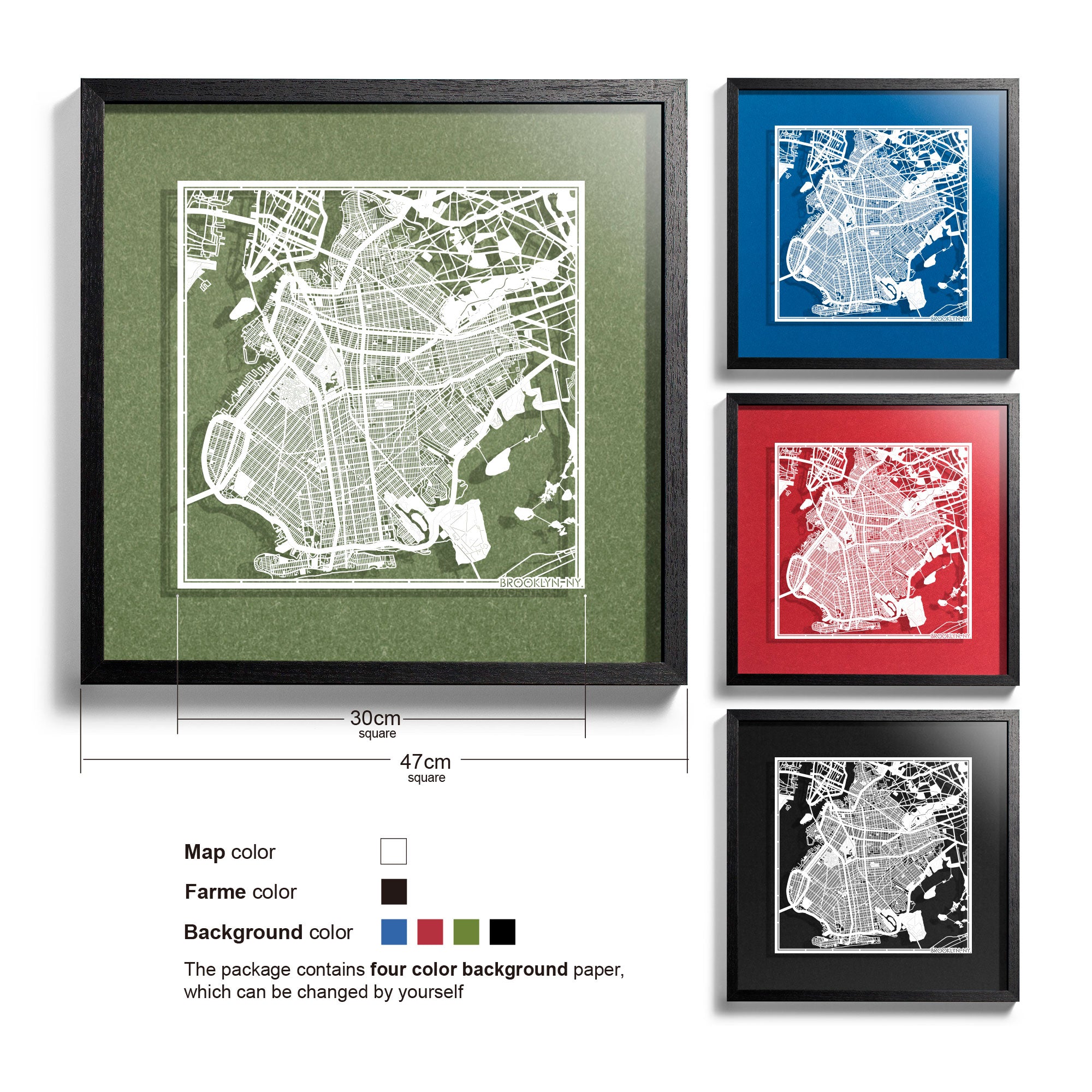 o3designstudio Brooklyn, NY.-Paper-cut-map-framed-18-inch-45MF2053BW