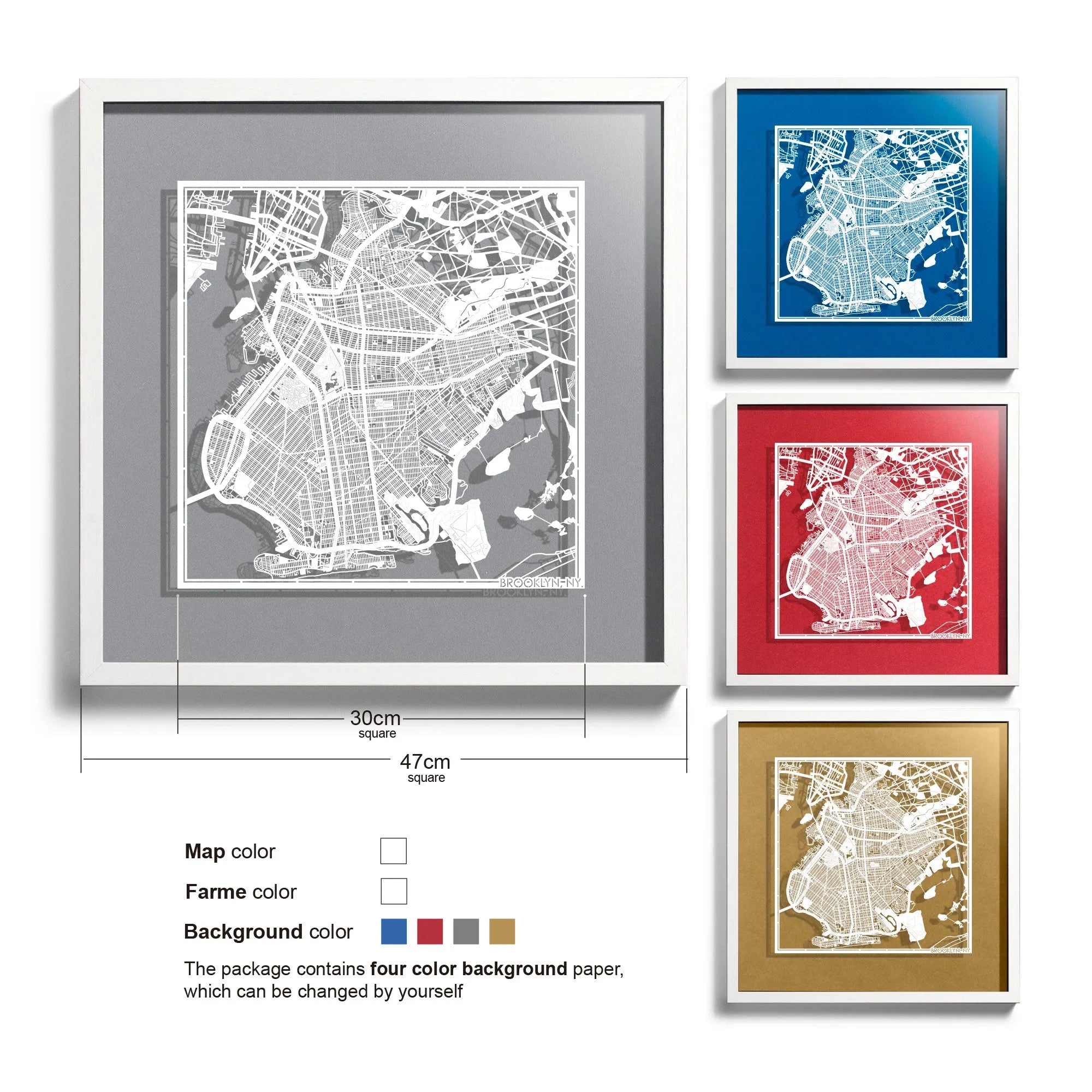o3designstudio Brooklyn, NY.-Paper-cut-map-framed-18-inch-45MF2053WW