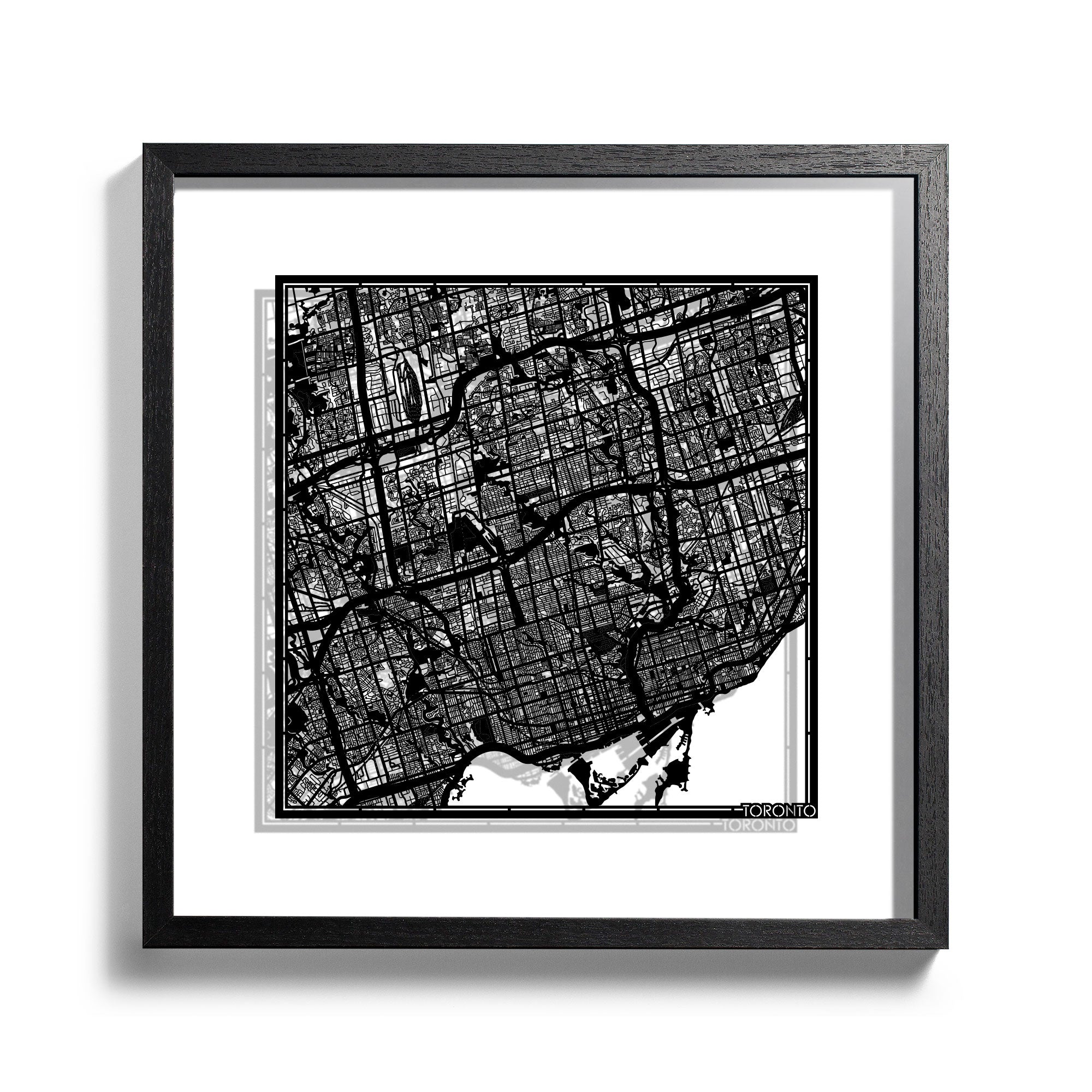 o3designstudio-Toronto-Paper-cut-map-framed-18-inch-Black-map-Black-frame-map-art-45MF2201WW-1
