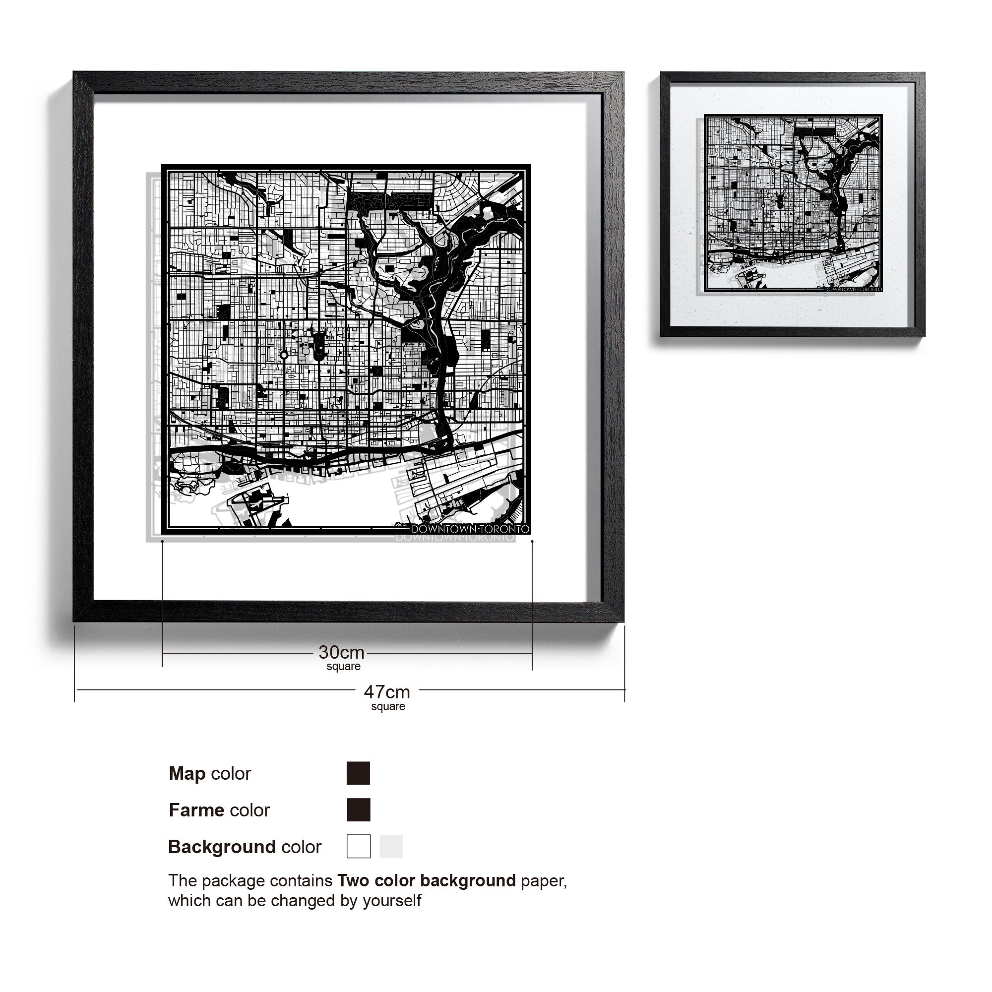 o3designstudio Downtown Toronto-Paper-cut-map-framed-18-inch-Black map / Black frame-45MF2202BB