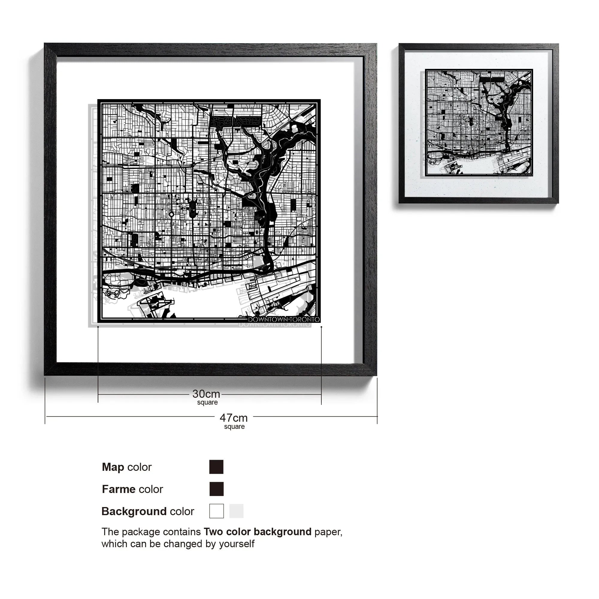 o3designstudio Downtown Toronto-Paper-cut-map-framed-18-inch-Black map / Black frame-45MF2202BB