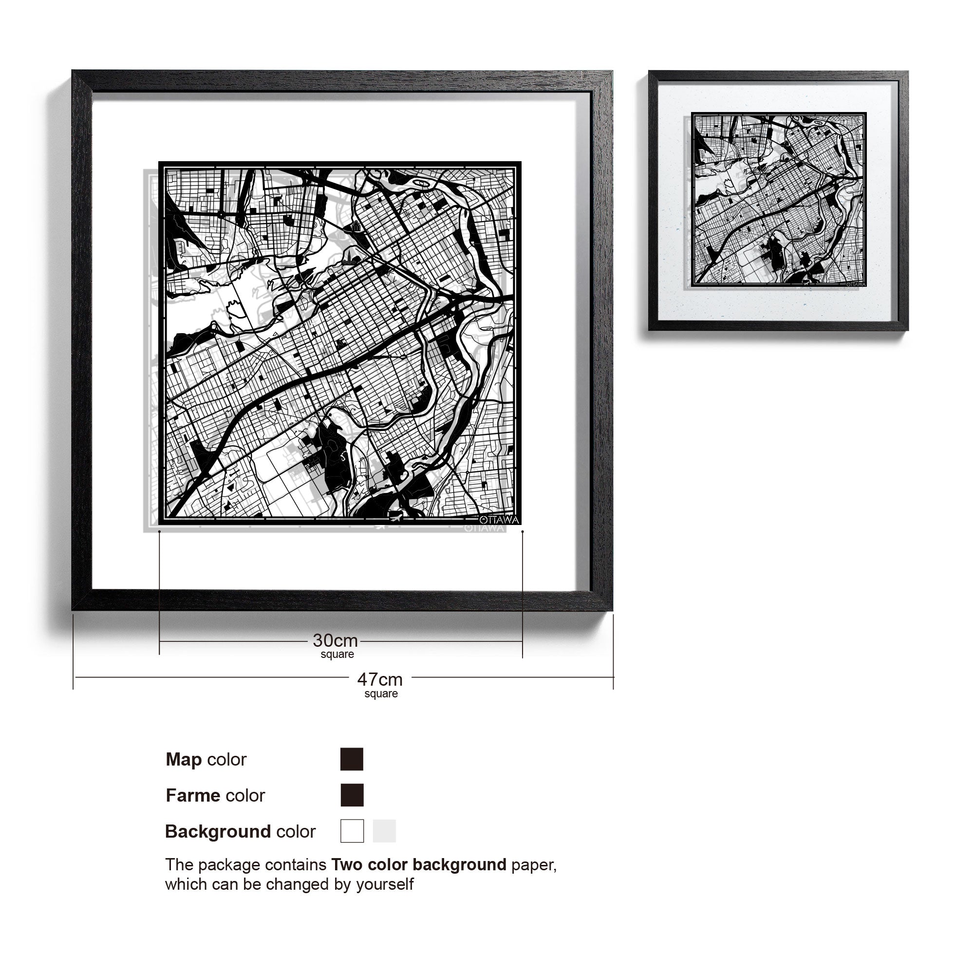 o3designstudio Ottawa-Paper-cut-map-framed-18-inch-Black map / Black frame-45MF2206BB