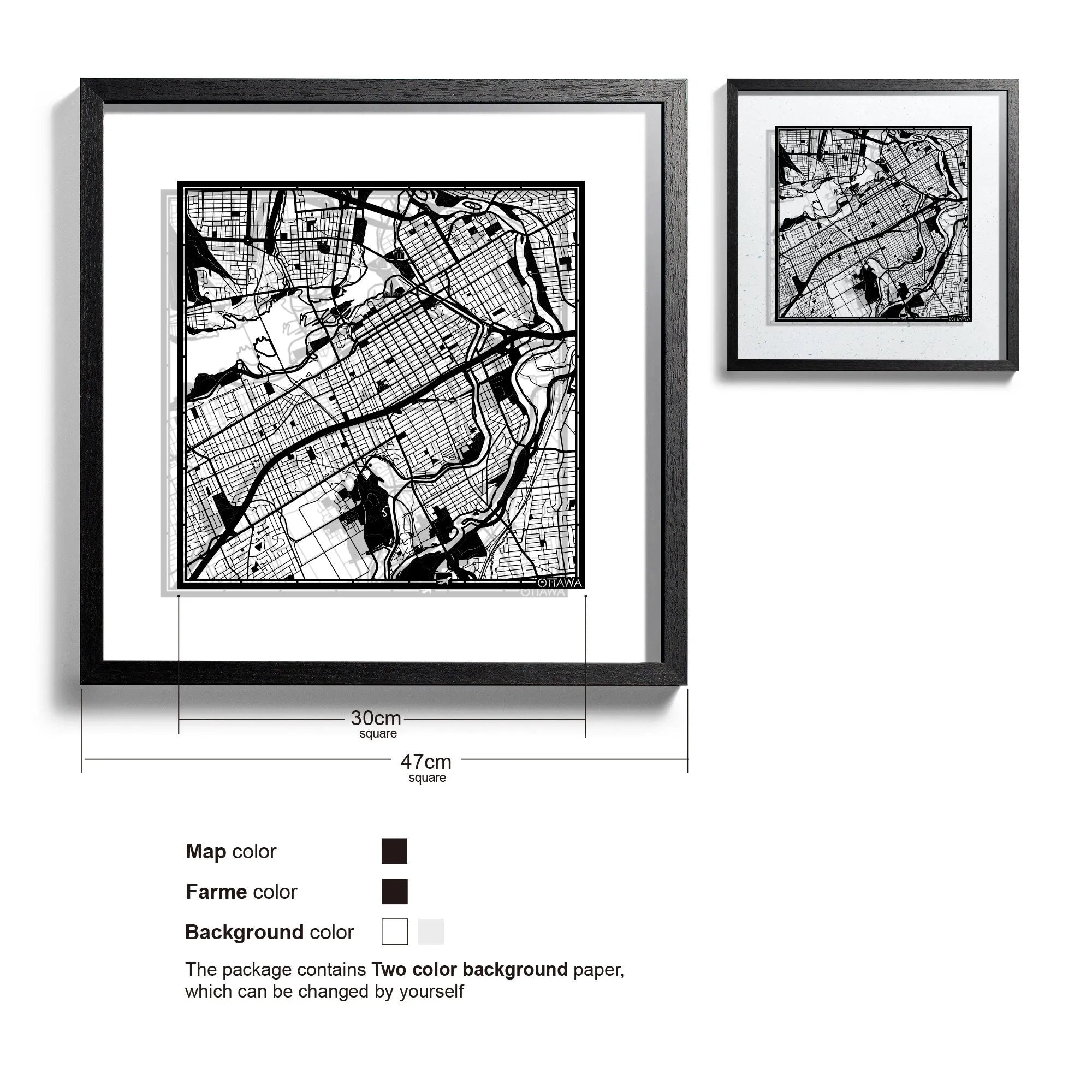 o3designstudio Ottawa-Paper-cut-map-framed-18-inch-Black map / Black frame-45MF2206BB