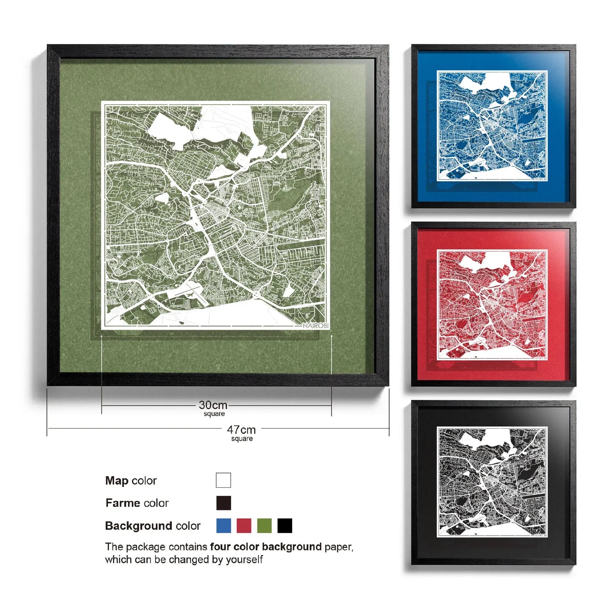 o3designstudio-Cairo-Paper-cut-map-framed-18-inch-White map / Black frame-45MF4005BW