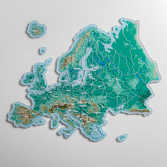 Europe Puzzle Piece Refrigerator Magnet | 38 Piece Acrylic Puzzle | Topographic Contours