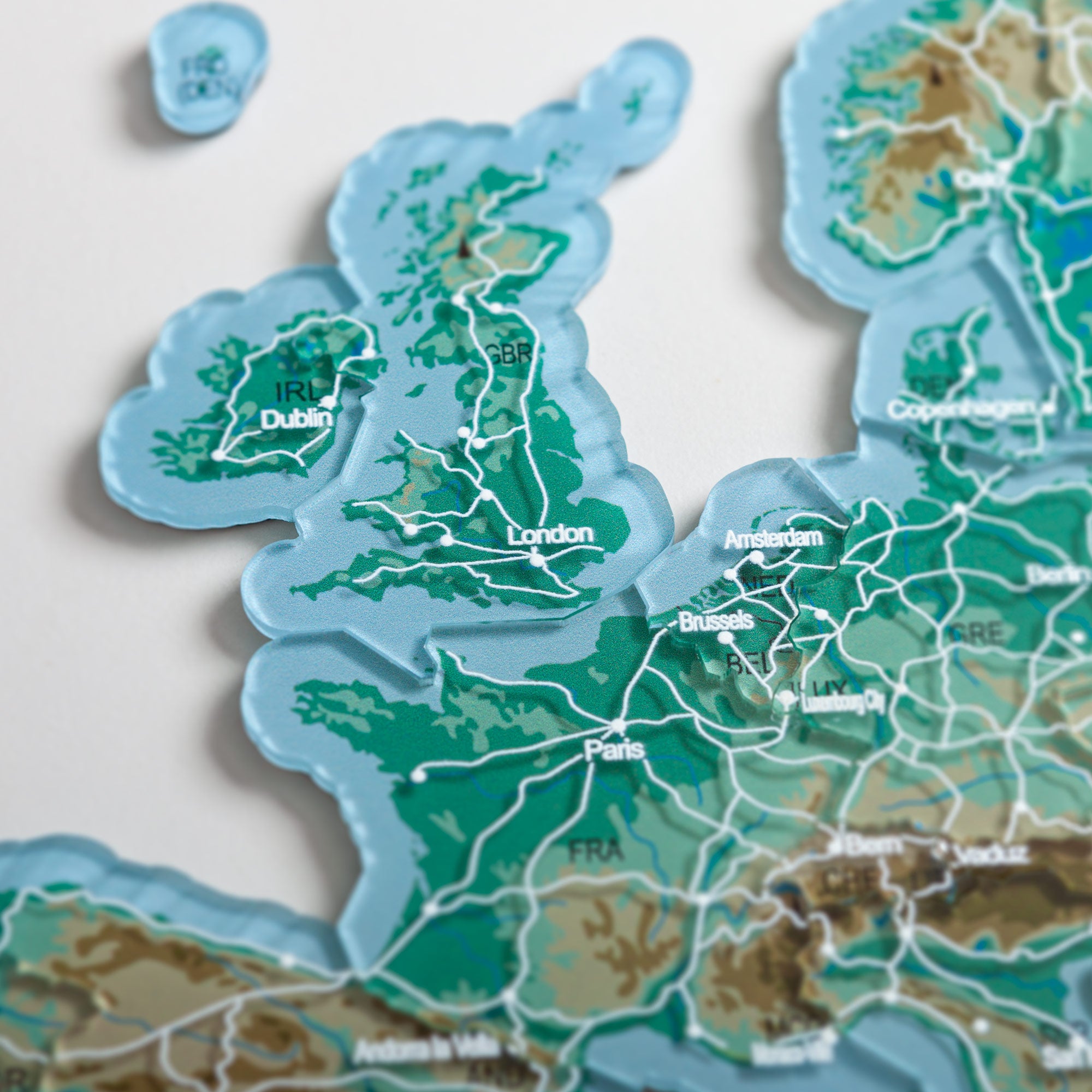 Europe Puzzle Piece Refrigerator Magnet | 38 Piece Acrylic Puzzle | Topographic Contours