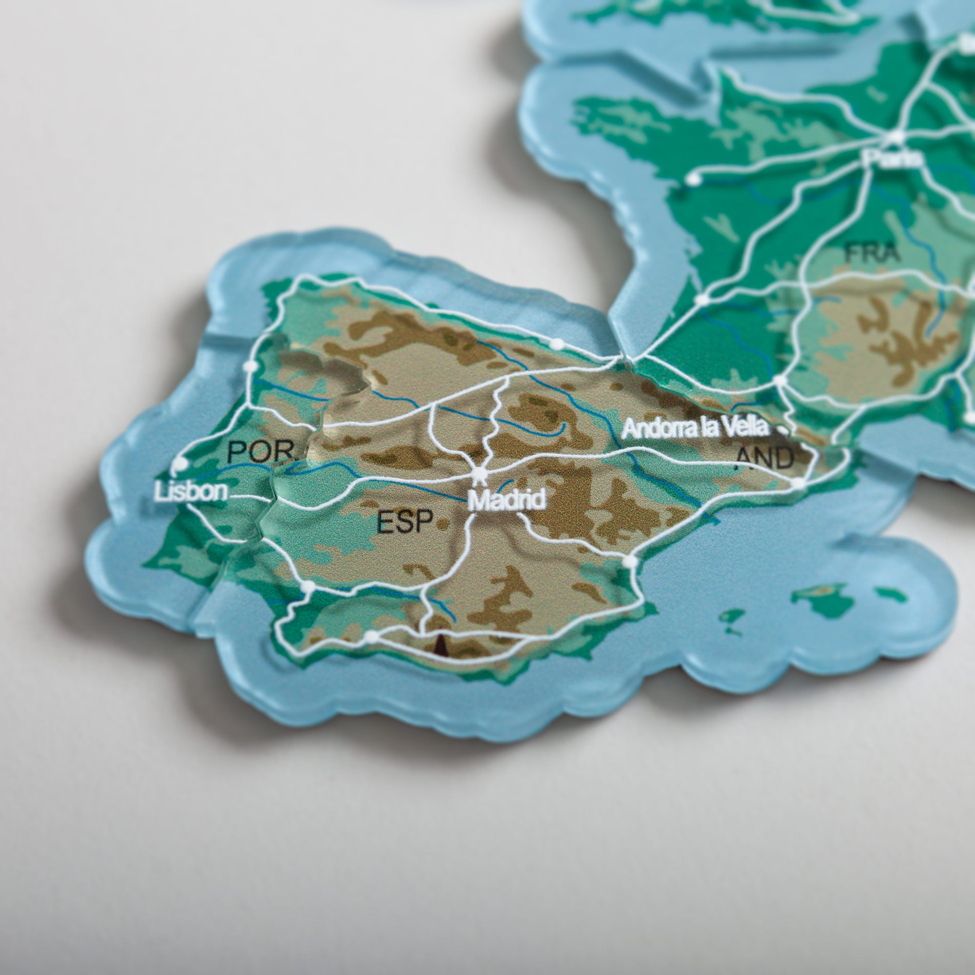 Europe Puzzle Piece Refrigerator Magnet | 38 Piece Acrylic Puzzle | Topographic Contours