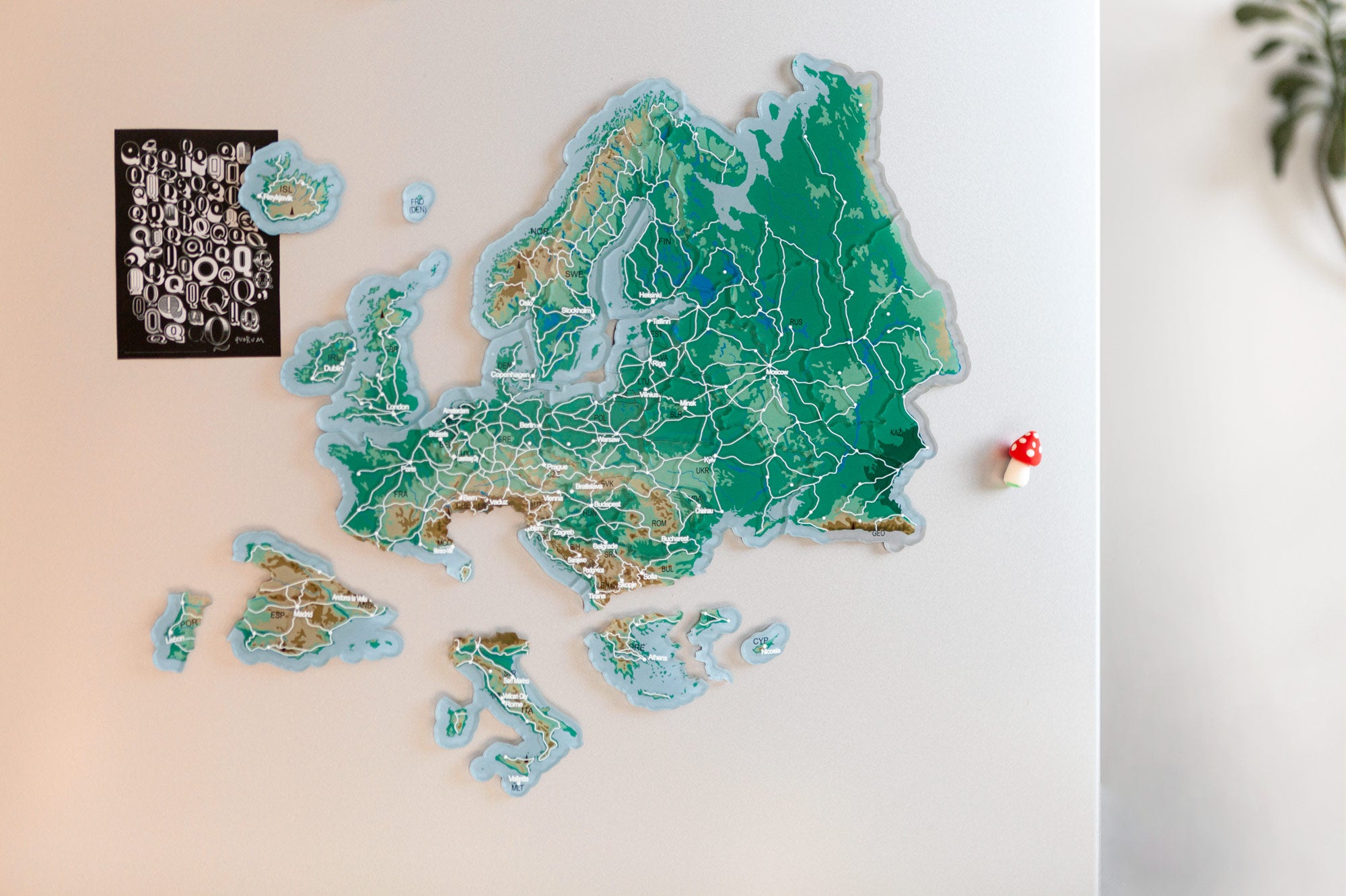 Europe Puzzle Piece Refrigerator Magnet | 38 Piece Acrylic Puzzle | Topographic Contours