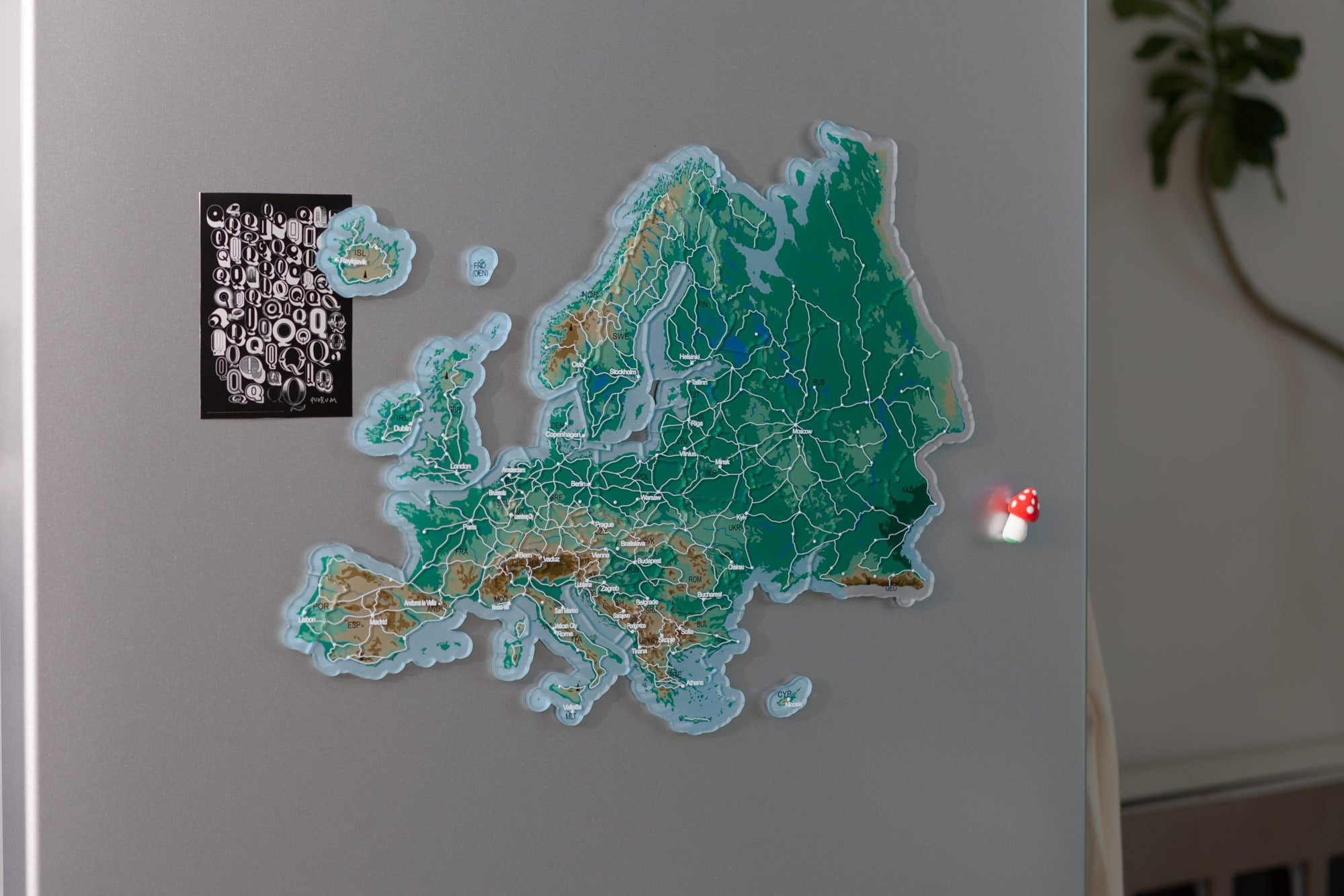 Europe Puzzle Piece Refrigerator Magnet | 38 Piece Acrylic Puzzle | Topographic Contours